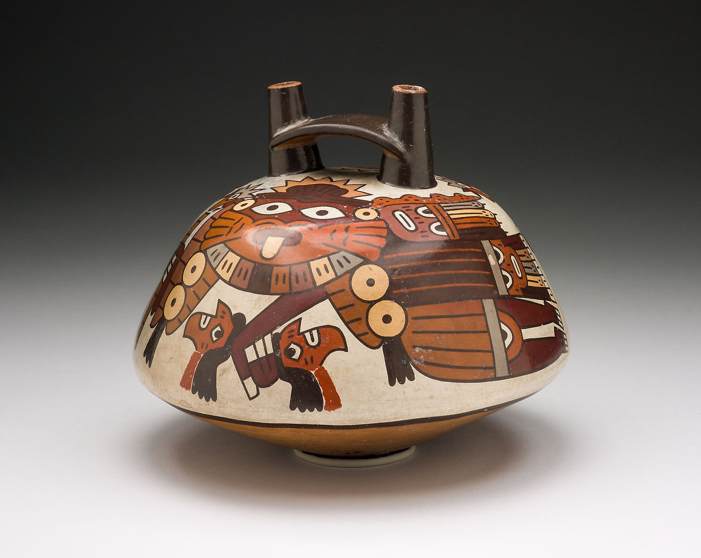 Vessel Depicting a Masked Warrior Holding Trophy Heads - Nazca, Poster Print Wall Art