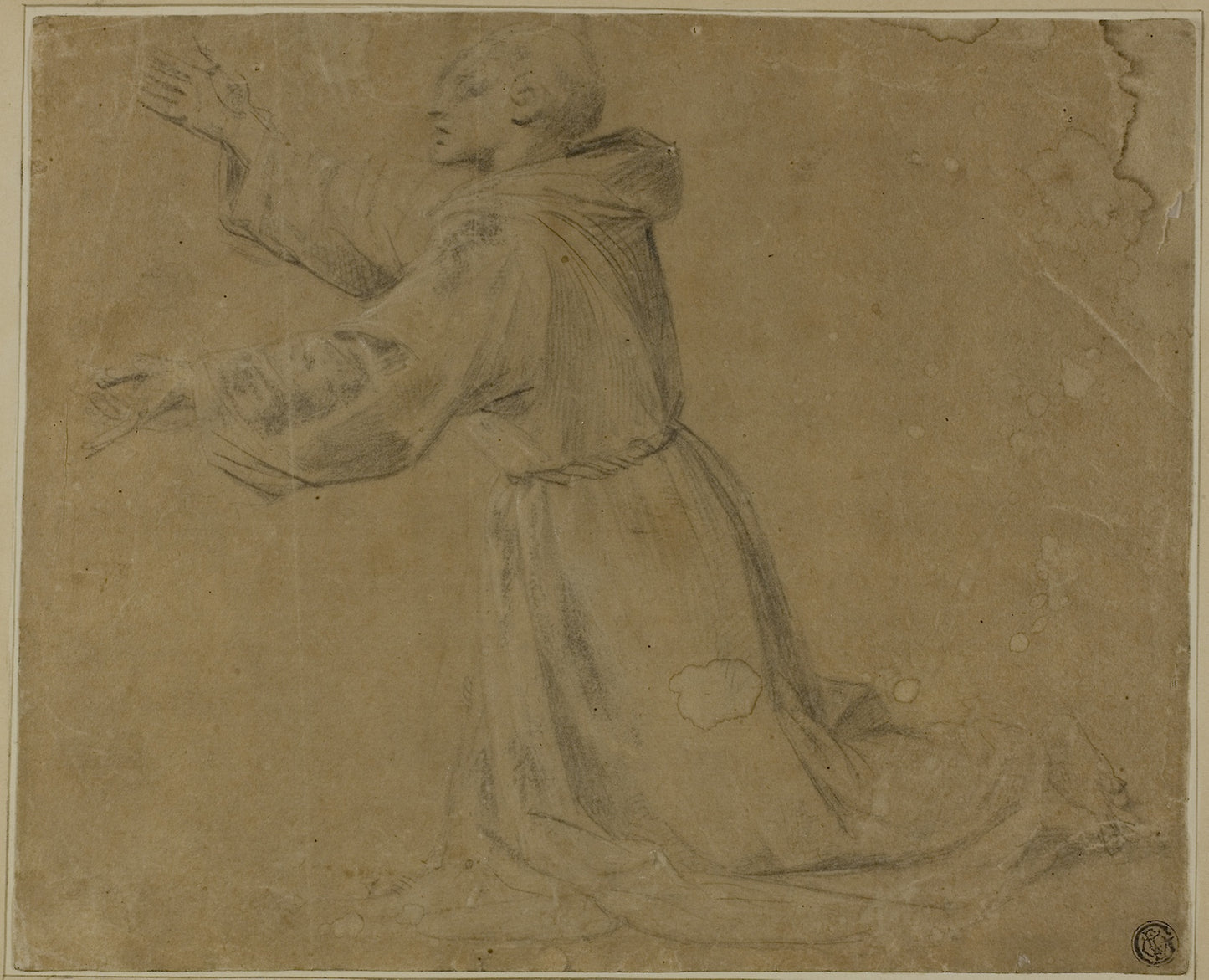 Kneeling Monastic Saint with Raised Arms - Circle of Giovanni Antonio Sogliani, Poster Print Wall Art