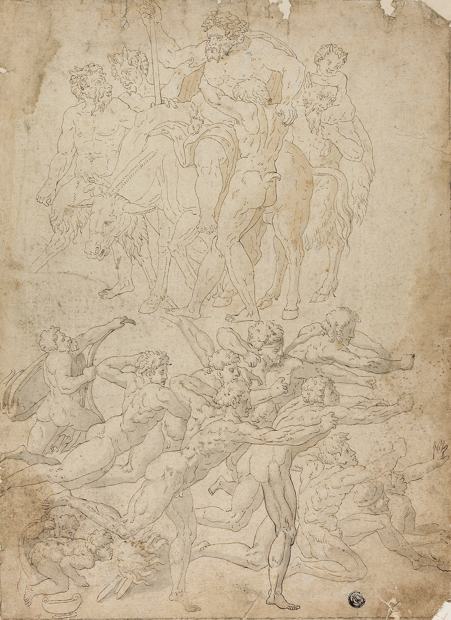 Archers Shooting at a Herm, Triumph of Bacchus, and Other Studies: after Michelangelo Buonarroti (Italian, 1475-1564),16x12"(A3) Poster
