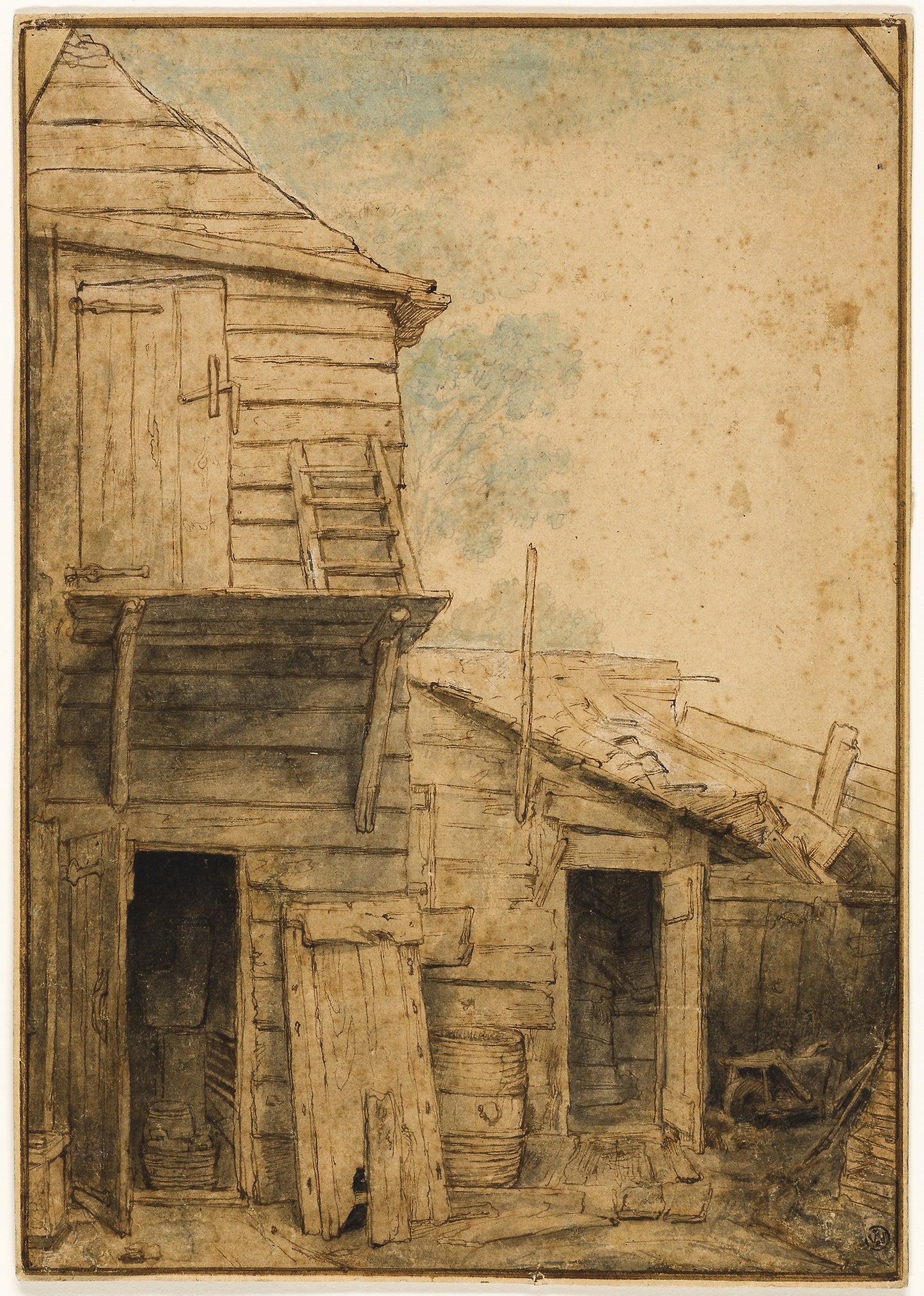 Farmyard: Attributed to Adriaen van Ostade, Poster Print Wall Art