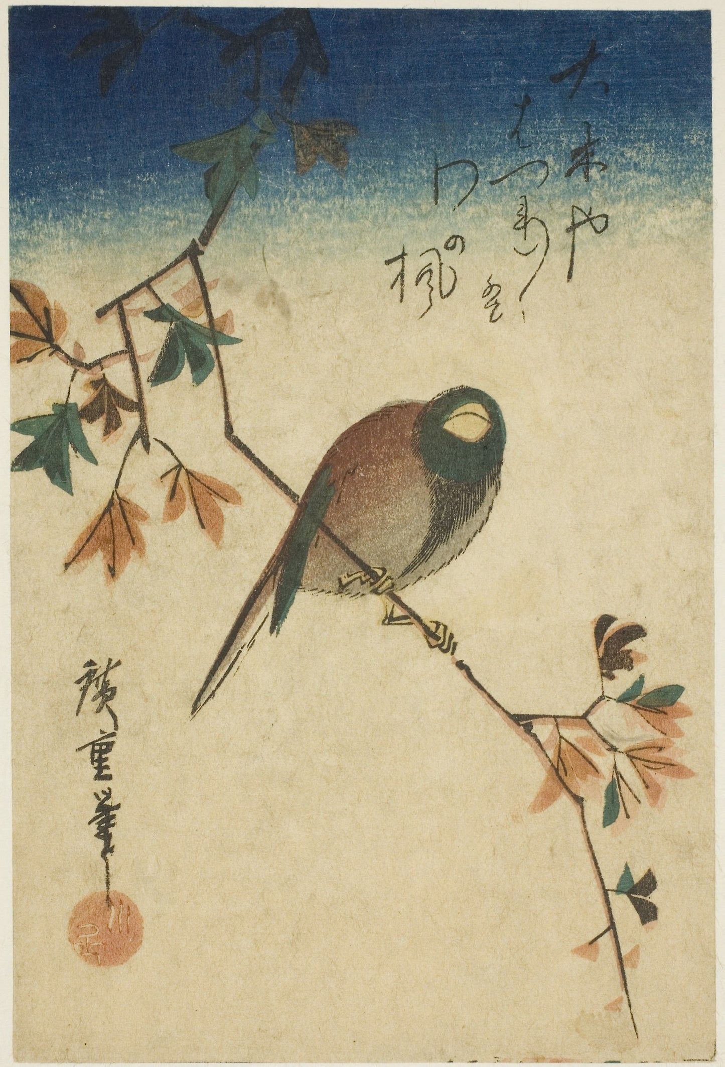 Bird on maple branch - Utagawa Hiroshige ?? ??, Poster Print Wall Art