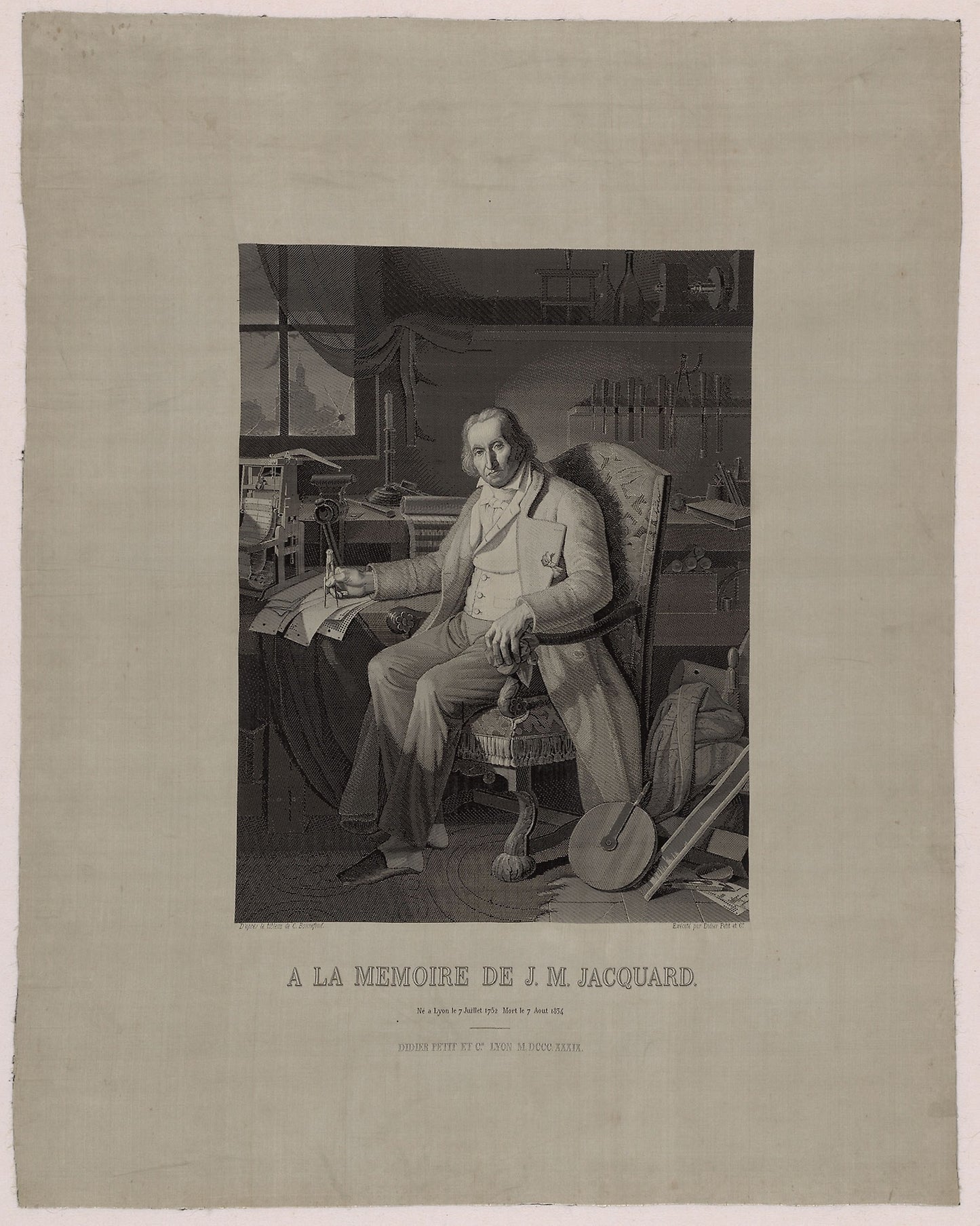 Portrait of Joseph Marie Jacquard (1752–1834) - After a painting and engraving - Jean-Claude Bonnefond (French, 1796–1860), Poster Print Wall Art