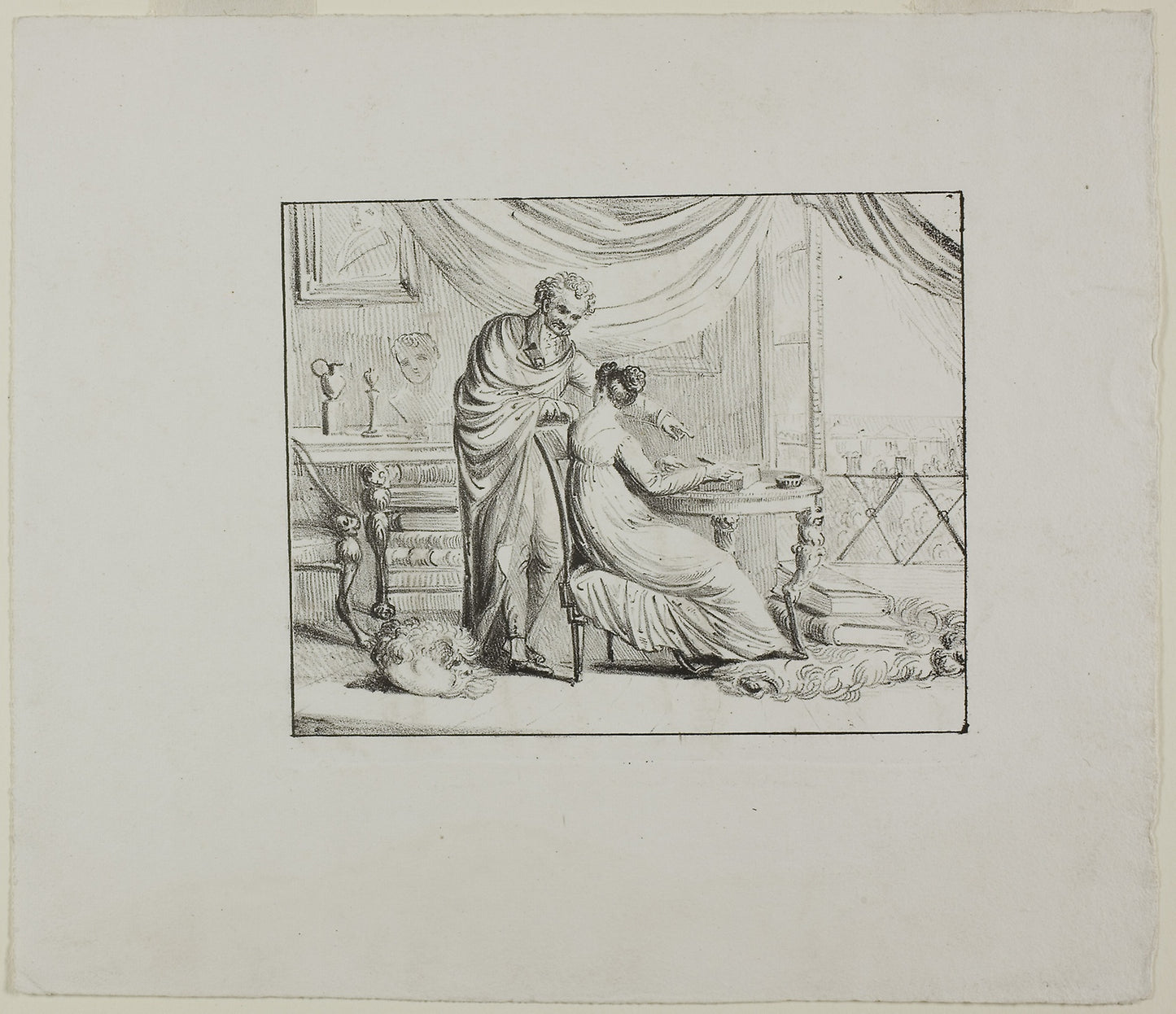 Denon Instructing a Young Woman Drawing on a Lithographic Stone - Dominique-Vivant Denon, Poster Print Wall Art