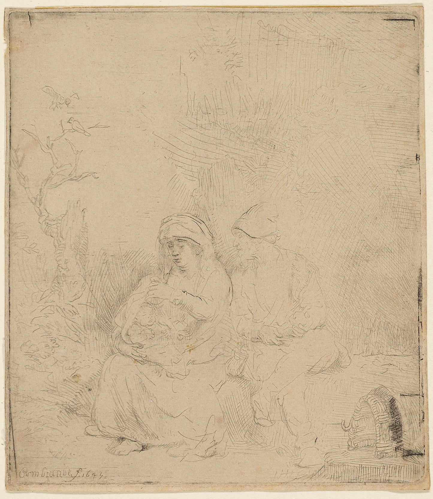 The Rest on the Flight into Egypt - Lightly Etched - Rembrandt van Rijn, Poster Print Wall Art