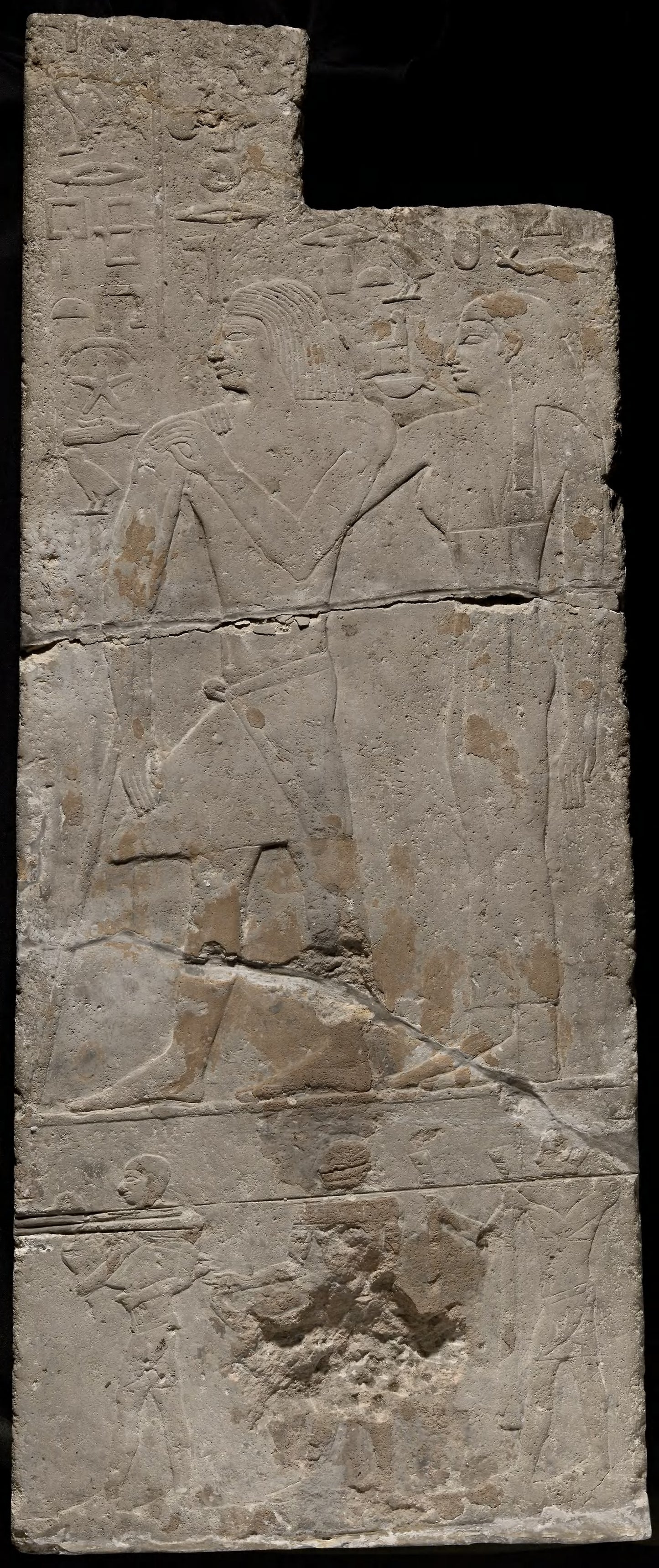 Fragment of a Tomb Wall Depicting Ibdu and his Wife with Offering Bearers: Egyptian, Saqqara, Tomb of Ibdu, Poster Print Wall Art