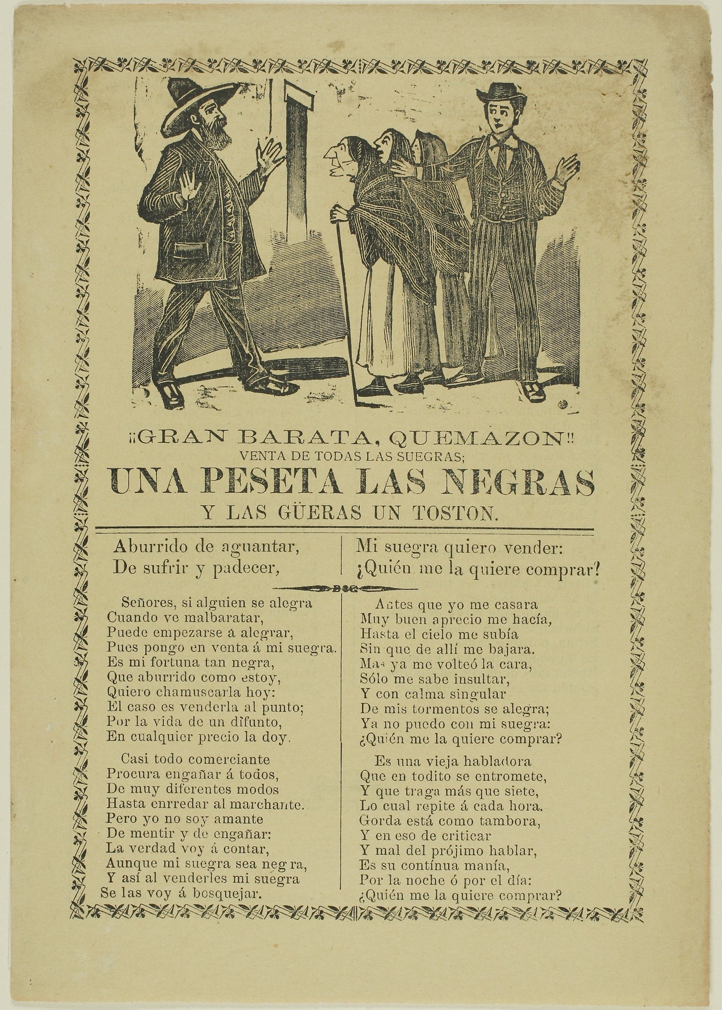 Great Bargain Sale, Selling All Mother-in-Laws - José Guadalupe Posada, Poster Print Wall Art