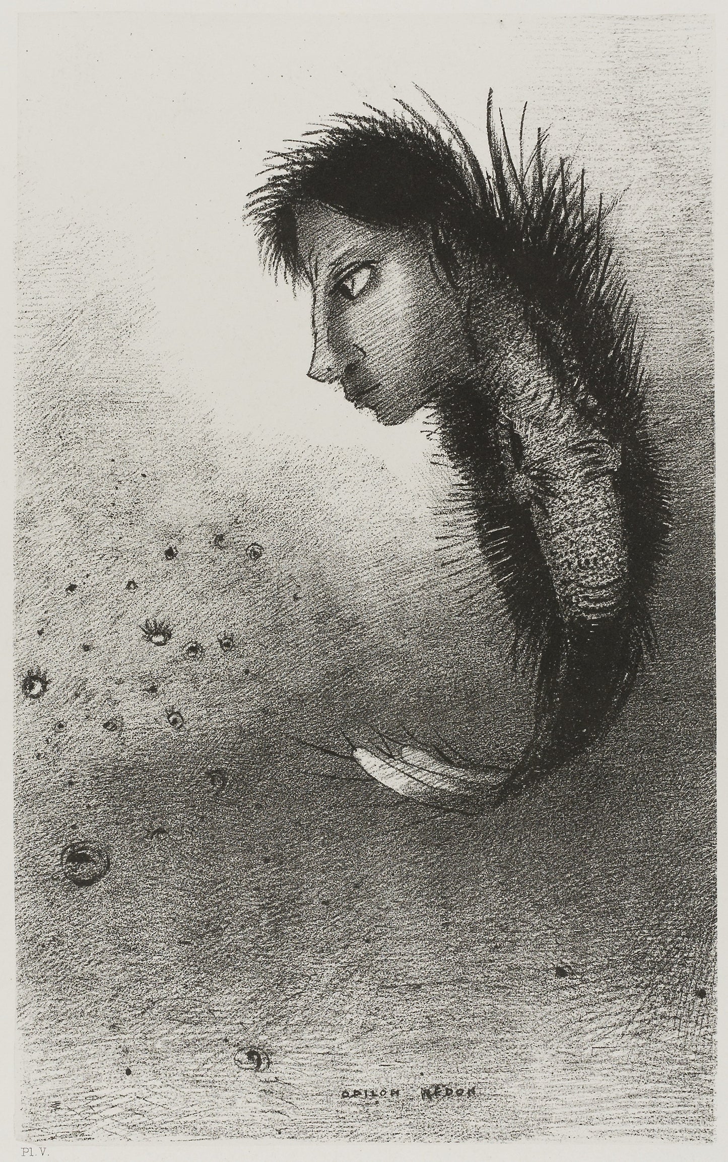 Then There Appears a Singular Being, Having the Head of a Man On the Body of a Fish, plate 5 of 10 - Odilon Redon, Poster Print Wall Art
