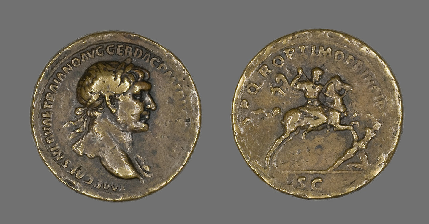 Sestertius (Coin) Portraying Emperor Trajan Conquering Dacia - Roman, Poster Print Wall Art