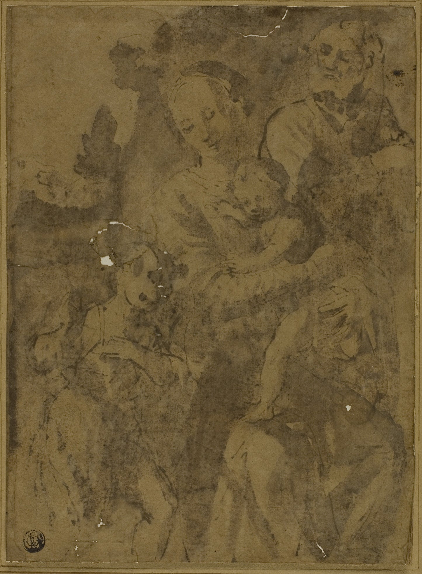 Holy Family with the Infant John the Baptist - Follower of Luca Cambiaso, Poster Print Wall Art