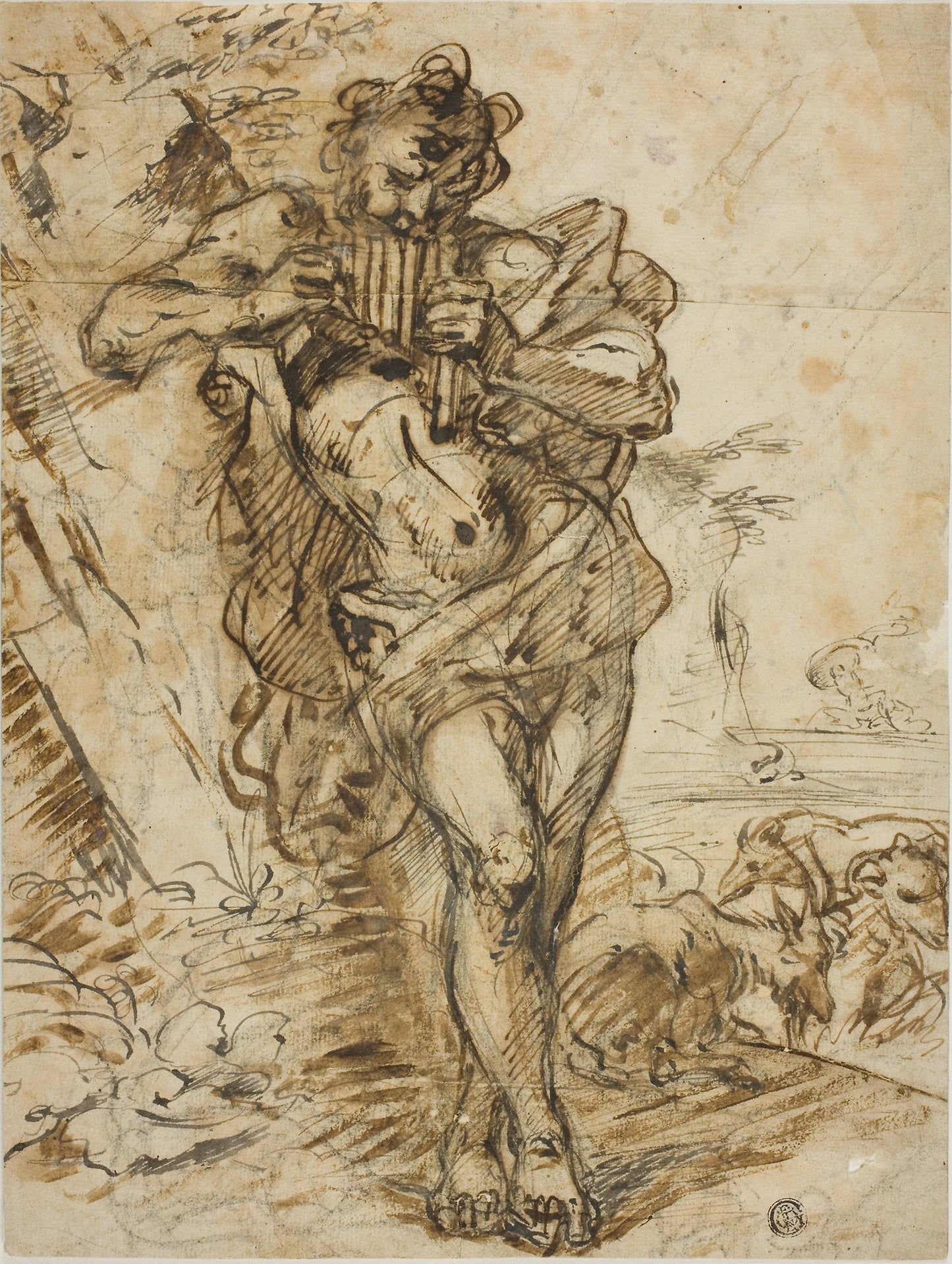 Pan - Possibly a follower of Giovanni Benedetto Castiglione , Poster Print Wall Art