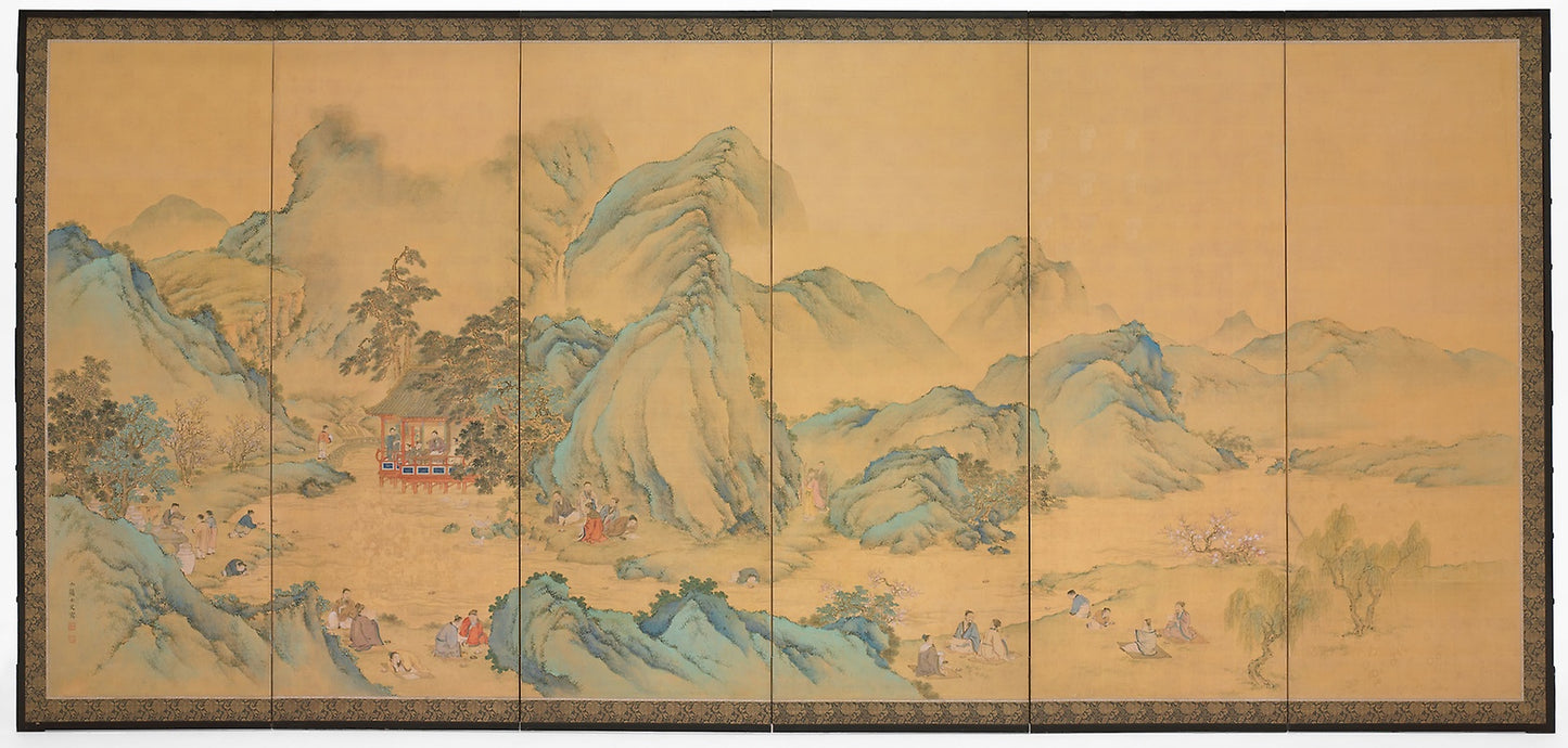 The Gathering at the Orchid Pavilion (front); Geese among Reeds (back) - Noguchi Shohin, Poster Print Wall Art