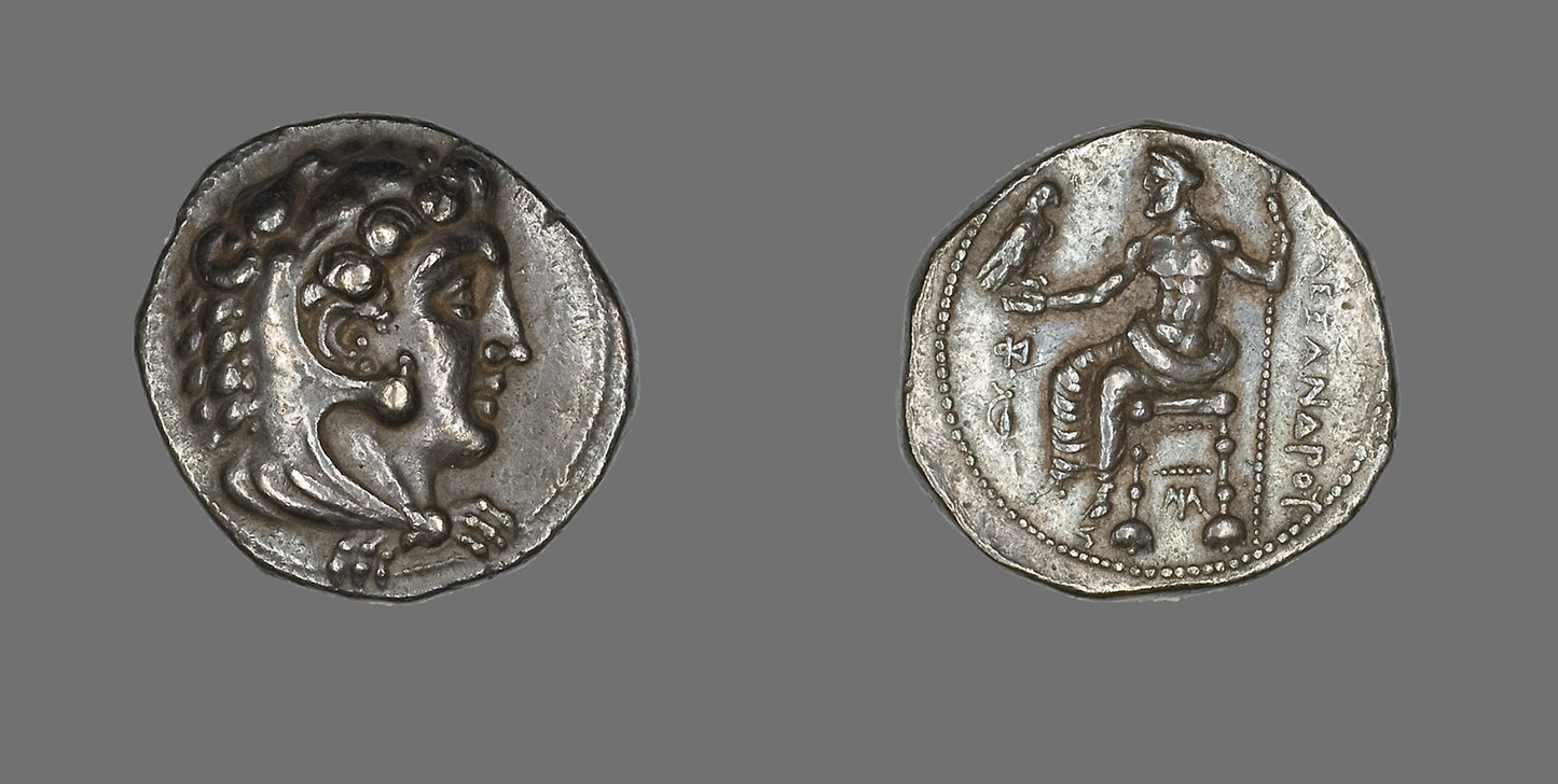 Tetradrachm (Coin) Portraying Alexander the Great Wearing the Head of the Nemean Lion as a Helmet - Greek, minted in Amphipolis, Macedonia, Poster Print Wall Art