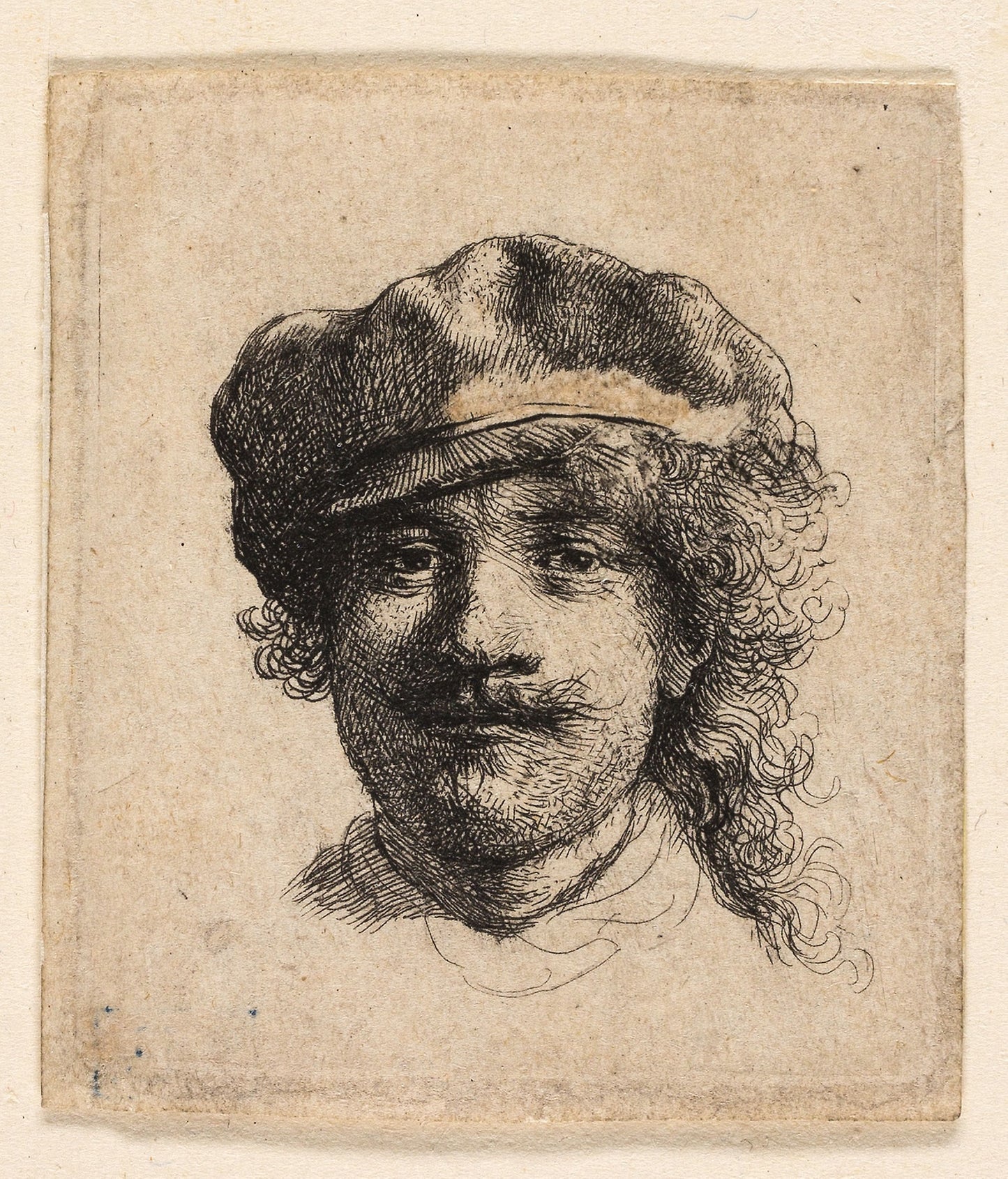 Rembrandt Wearing a Soft Cap - Full Face - Head Only - Rembrandt van Rijn, Poster Print Wall Art
