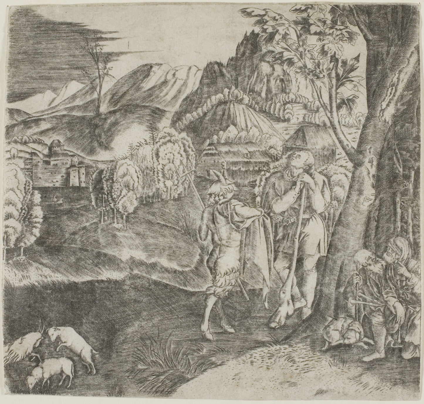 Shepherds and Satyr in a Landscape - Agostino dei Musi, Poster Print Wall Art