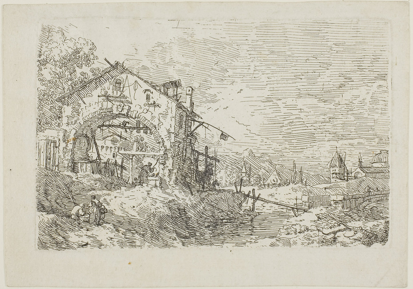 Landscape with a Woman at a Well, from Vedute - Canaletto, Poster Print Wall Art