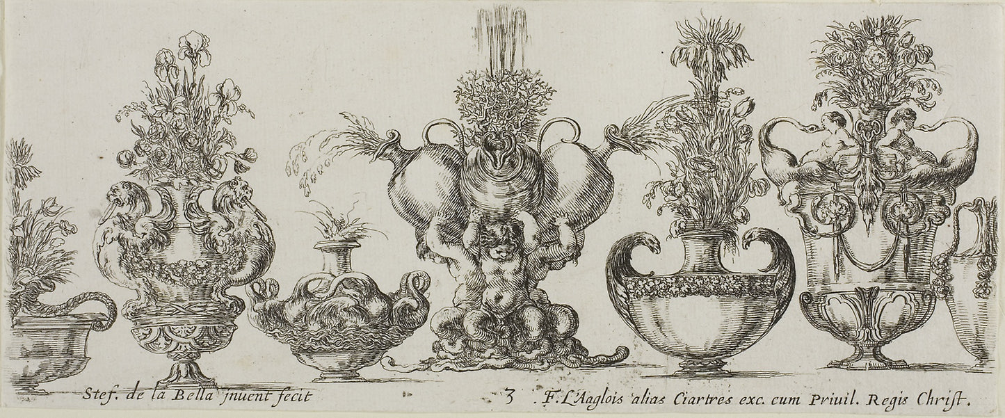 Plate Three from Collection of Various Vases - Stefano della Bella, Poster Print Wall Art