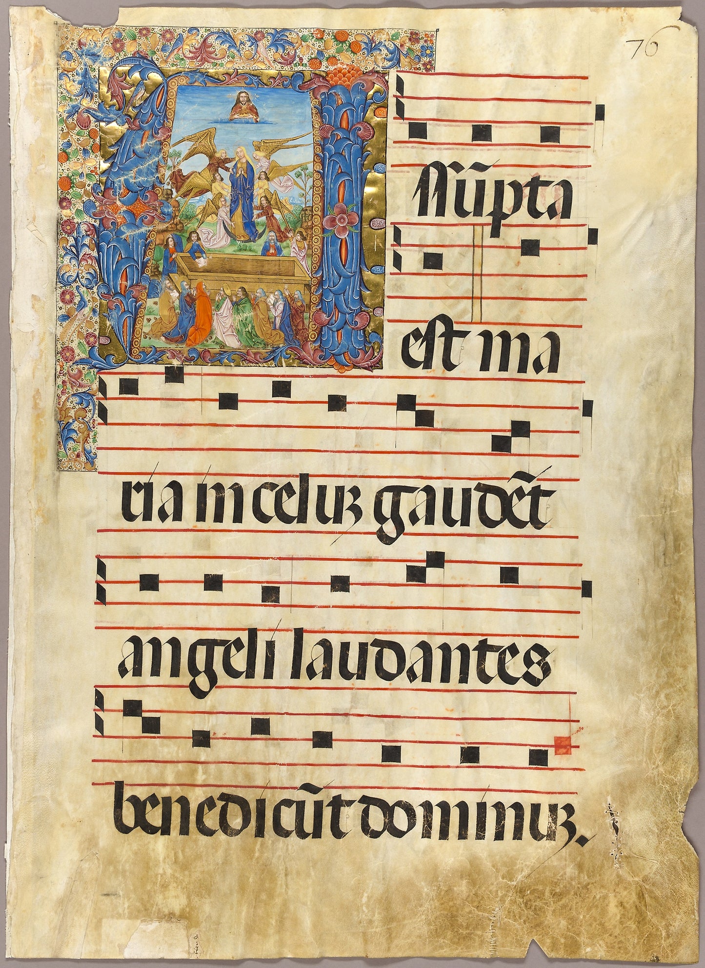 The Assumption of the Virgin in a Historiated Initial from a Gradual - Spanish, Poster Print Wall Art