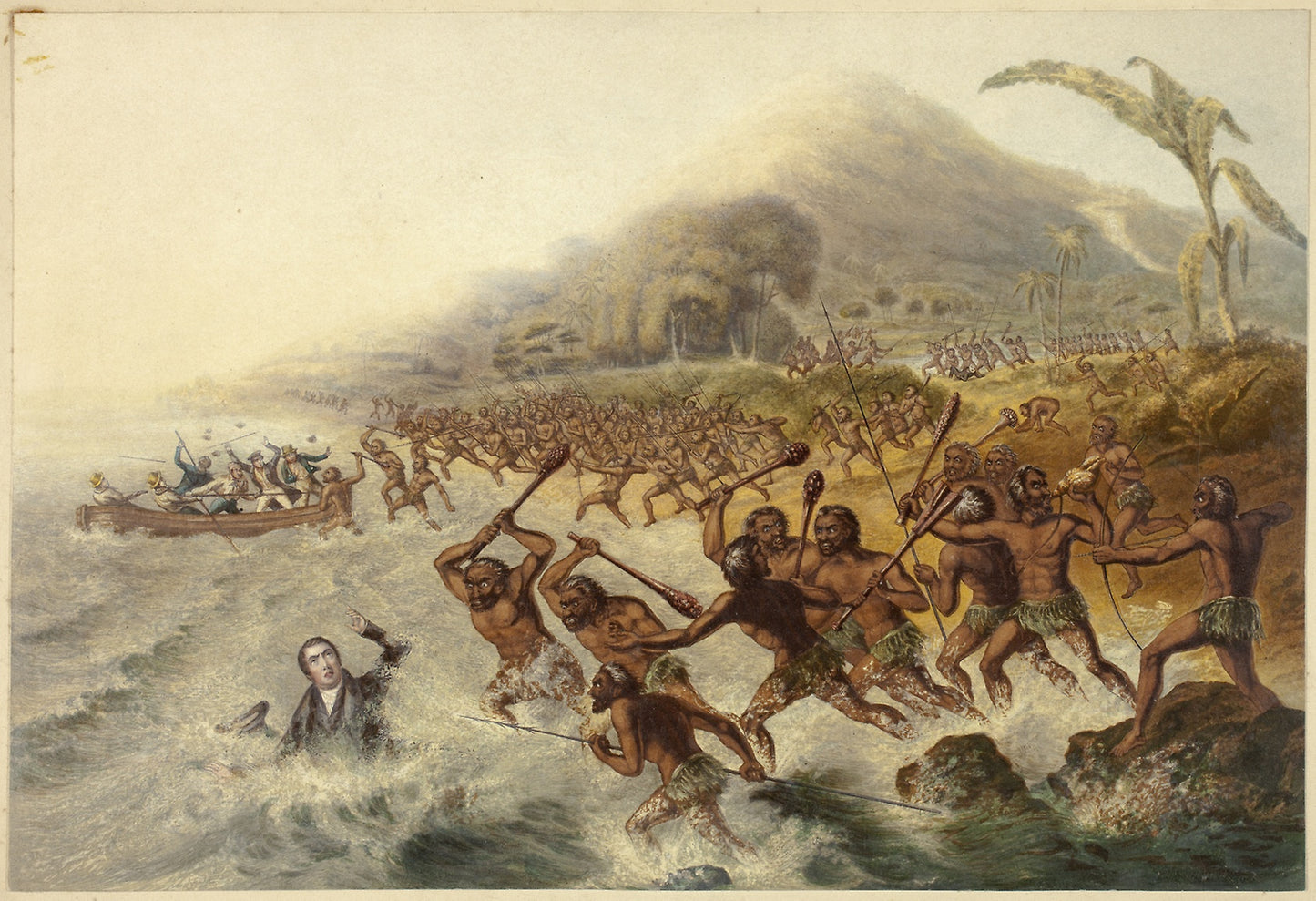 The Massacre of the Lamented Missionary the Rev. J. Williams and Mr. Harris - Baxter, George, Poster Print Wall Art