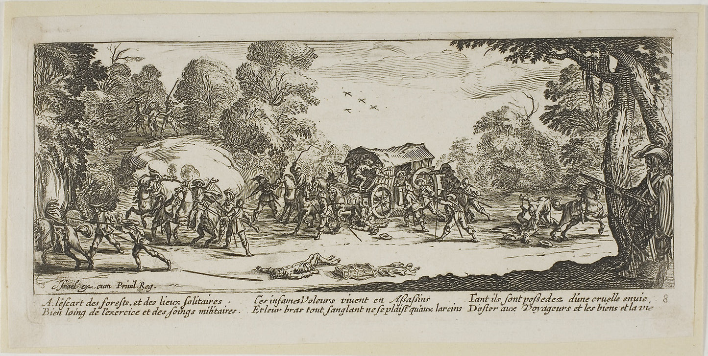 Attack on a Coach, plate eight from The Large Miseries of War - Gerrit Lucasz van Schagen (Dutch, born 1642), Poster Print Wall Art