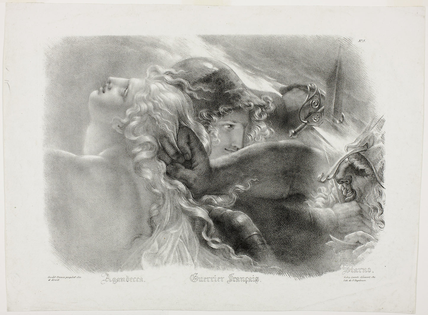 Agandecca, French Warrior, Starno (based on Girodet's painting The Spirits of French Heroes Welcomed - Ossian in Odin's Paradise) - Hyacinthe Louis Aubry-Lecomte (French, 1787-1858), Poster Print Wall Art