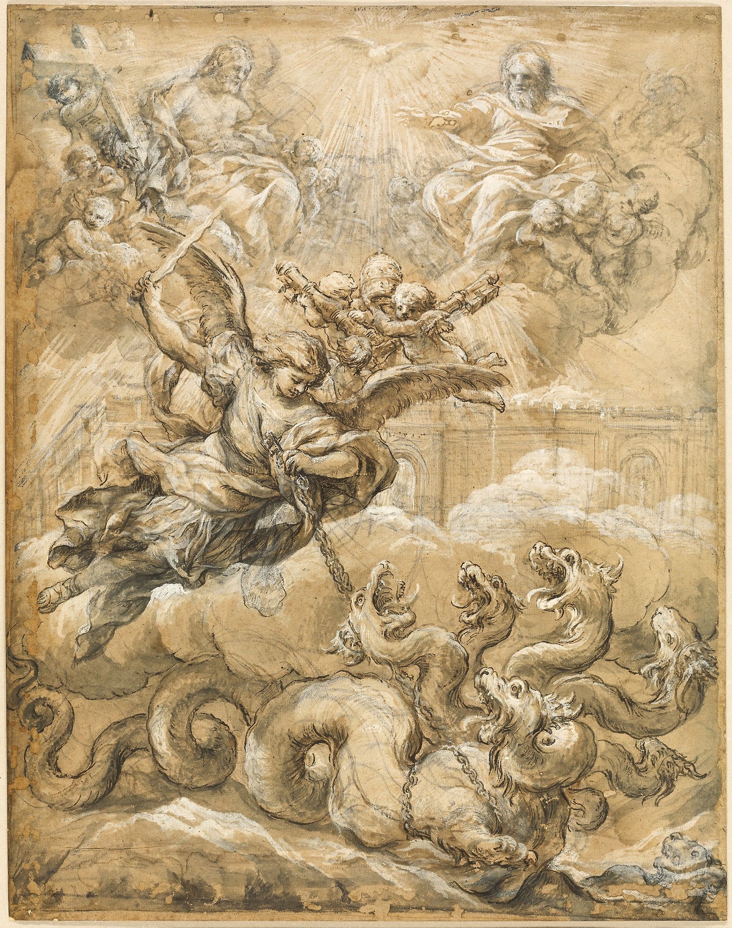 The Holy Trinity with Saint Michael Conquering the Dragon - Pietro da Cortona, Poster Print Wall Art