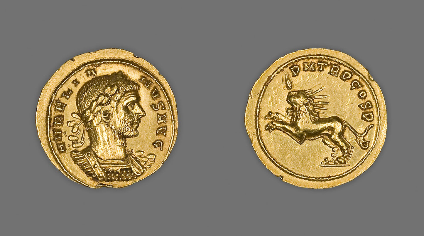 Aureus (Coin) Portraying Emperor Aurelian - Roman, minted in Siscia (uncertain), Poster Print Wall Art