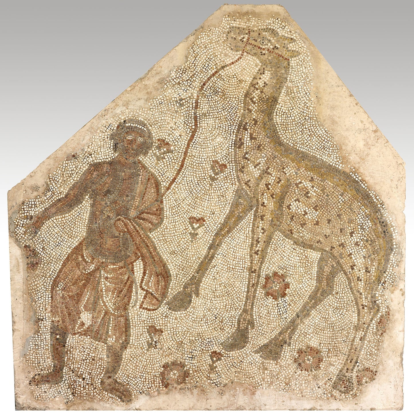 Mosaic Fragment with Man Leading a Giraffe - Byzantine; Syria or Lebanon, Poster Print Wall Art