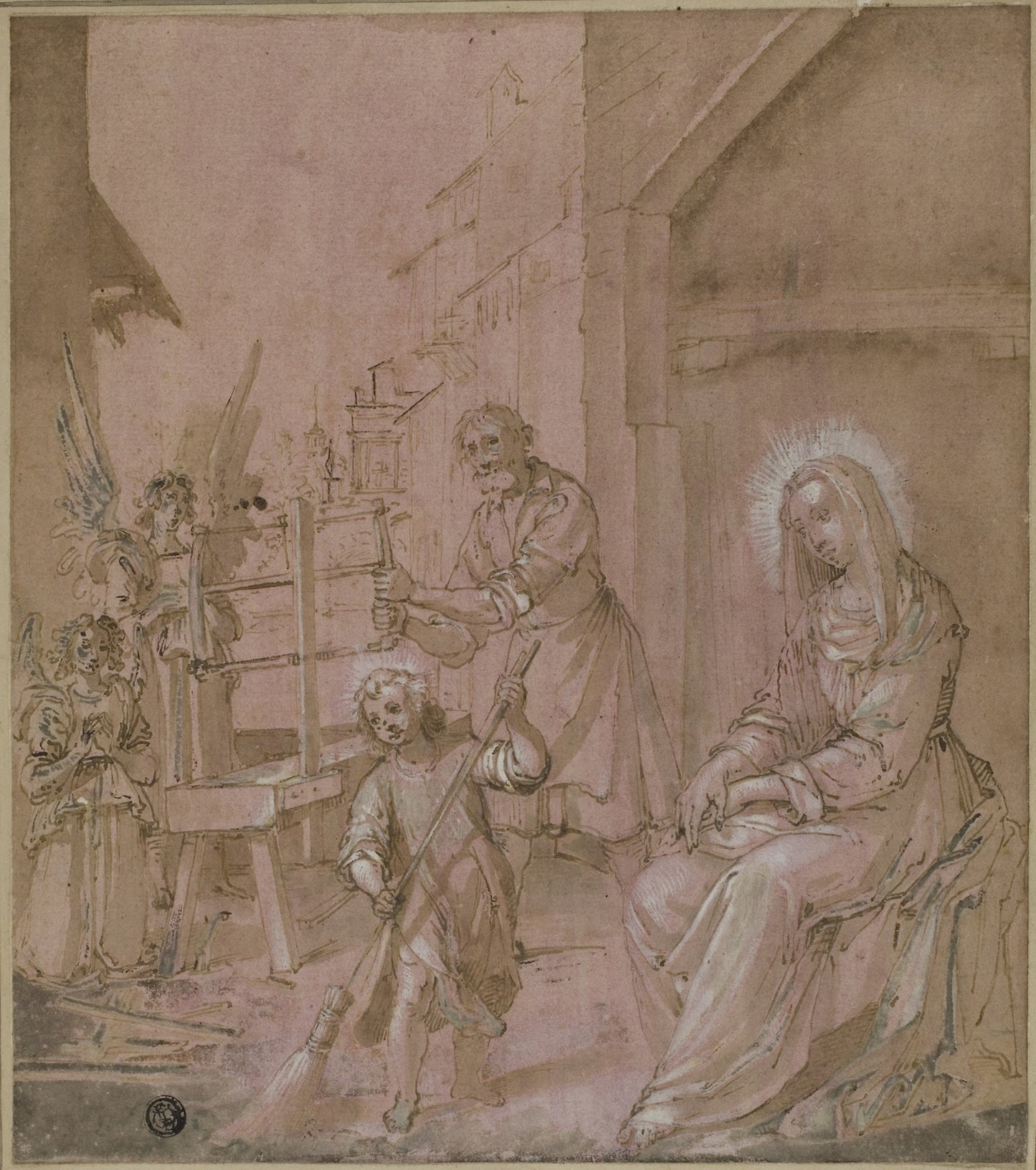Holy Family in Joseph's Carpentry Shop - Circle of Jacopo Chimenti, called Jacopo da Empoli, Poster Print Wall Art