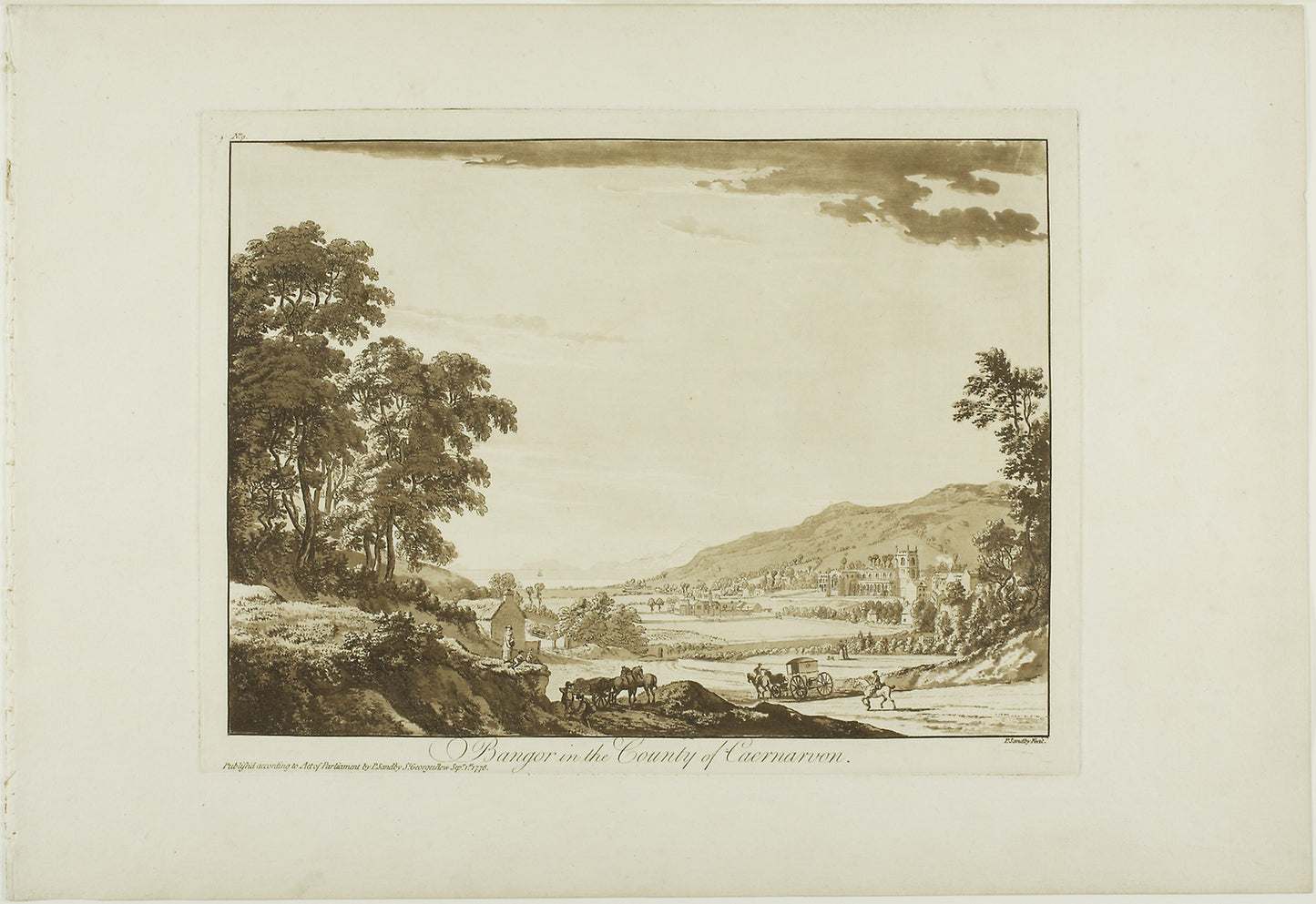 Bangor in the County of Caernarvon - Paul Sandby , Poster Print Wall Art