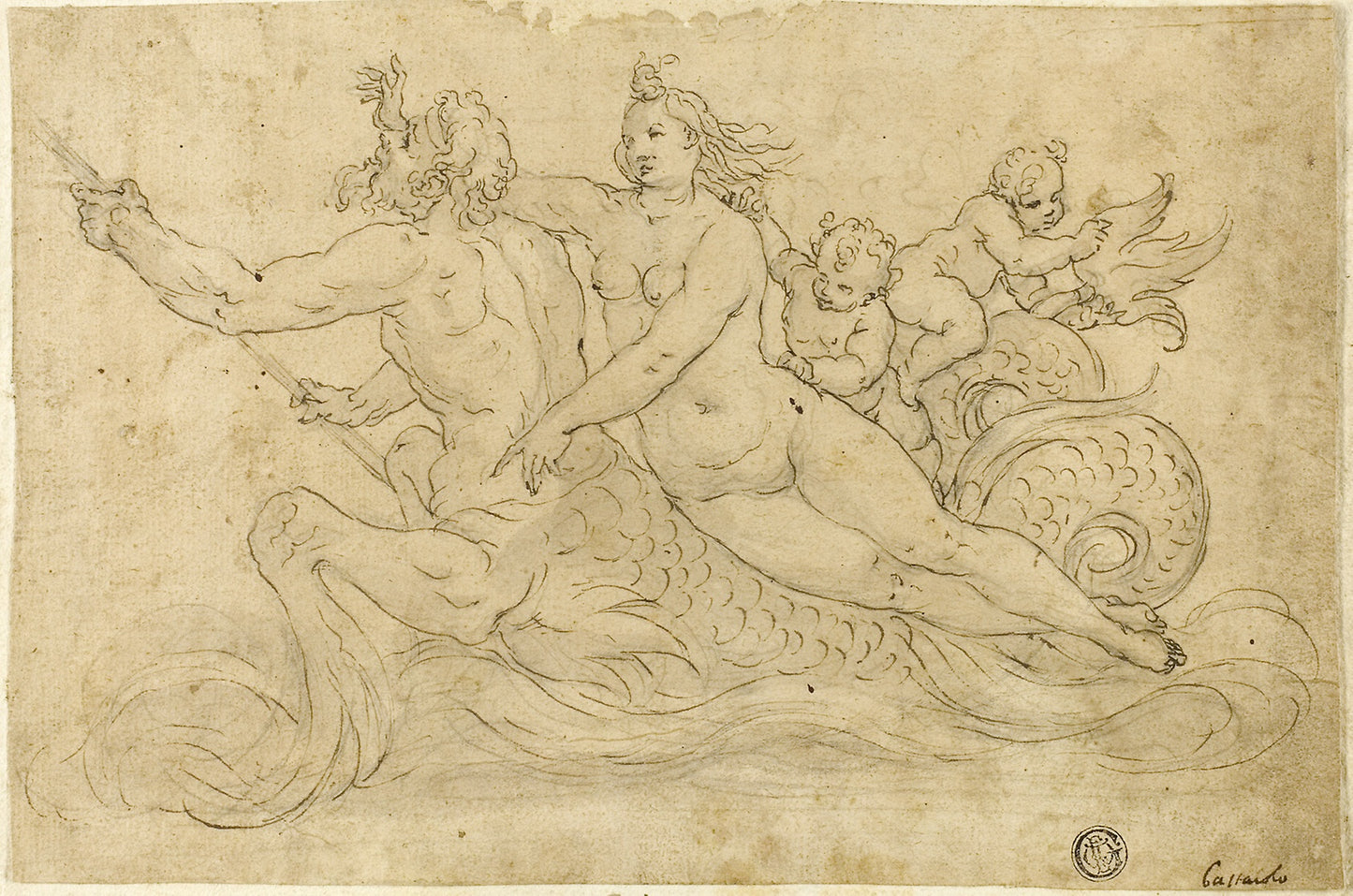 Triton, Nereid, and Putti - Giuseppe Mazzuoli, called Il Bastarolo, Poster Print Wall Art