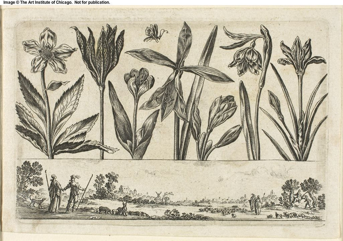 Flowers and Landscape, from Livre Nouveau de Fleurs Tres-Util - Nicolas Cochin (French, 1610-1686), Poster Print Wall Art