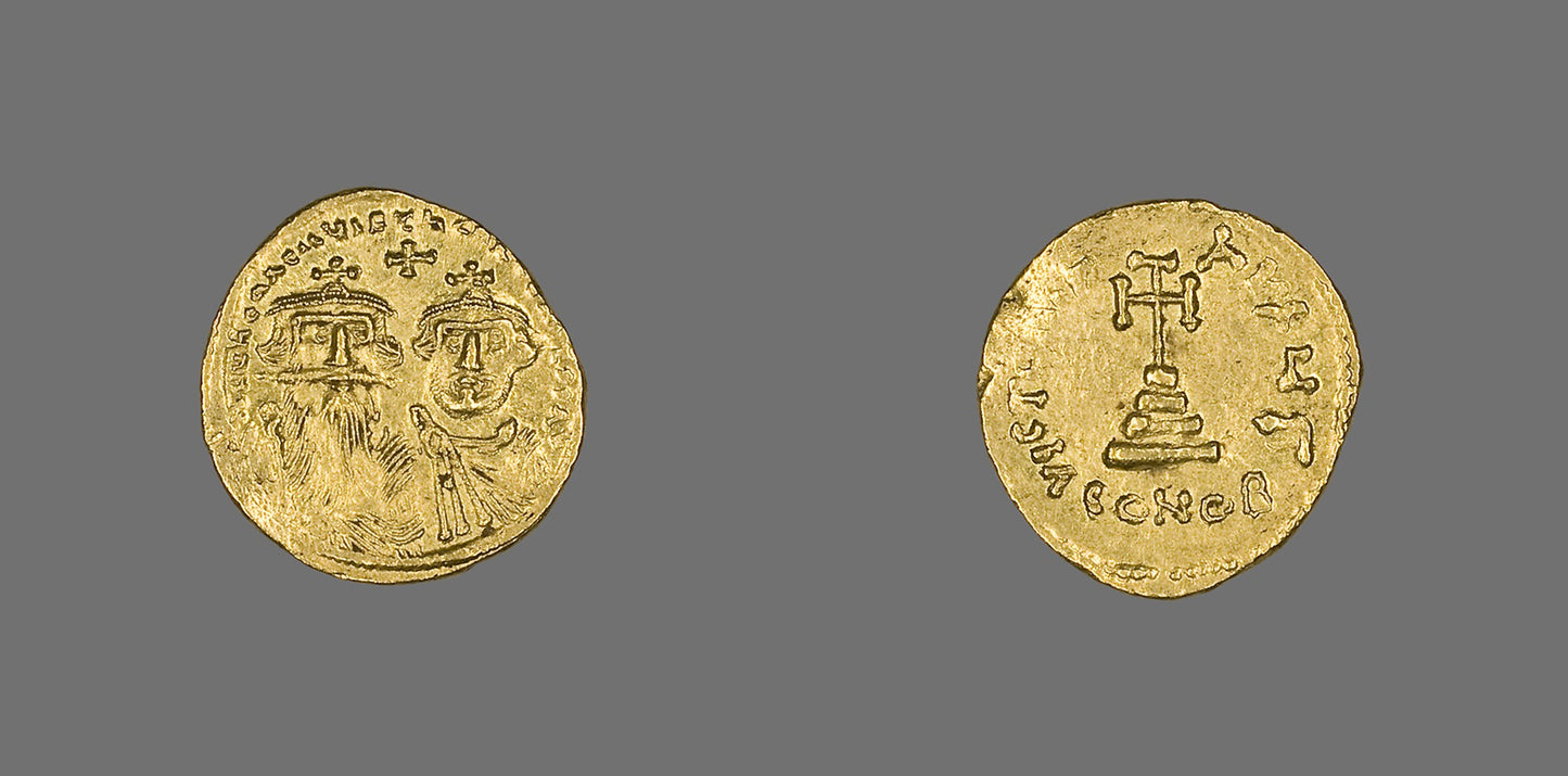 Solidus (Coin) of Heraclius and Heraclius Constantine - Byzantine, minted in Constantinople, Poster Print Wall Art