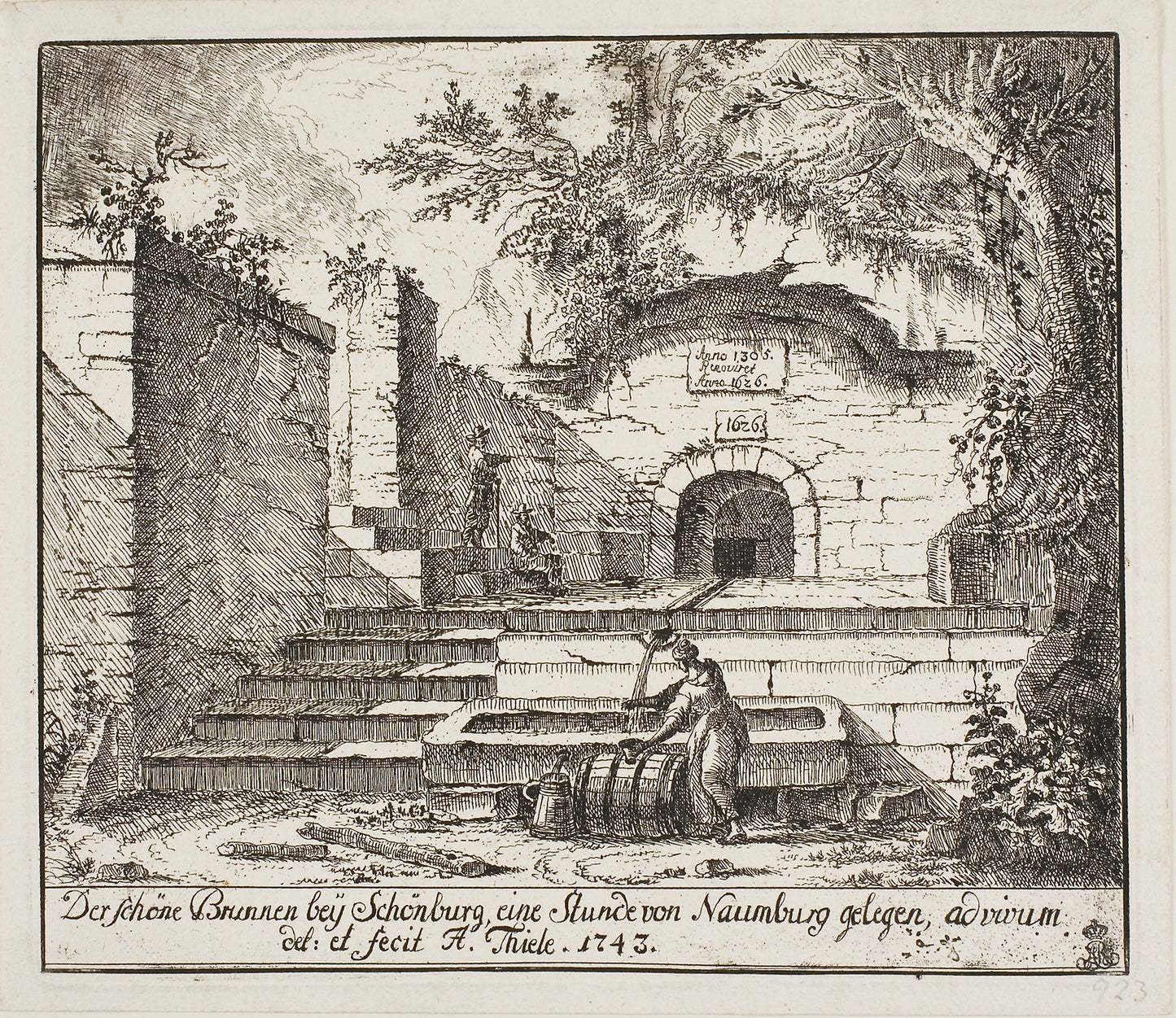 The Beautiful Fountain Near Schönburg - Johann Alexander Thiele, Poster Print Wall Art