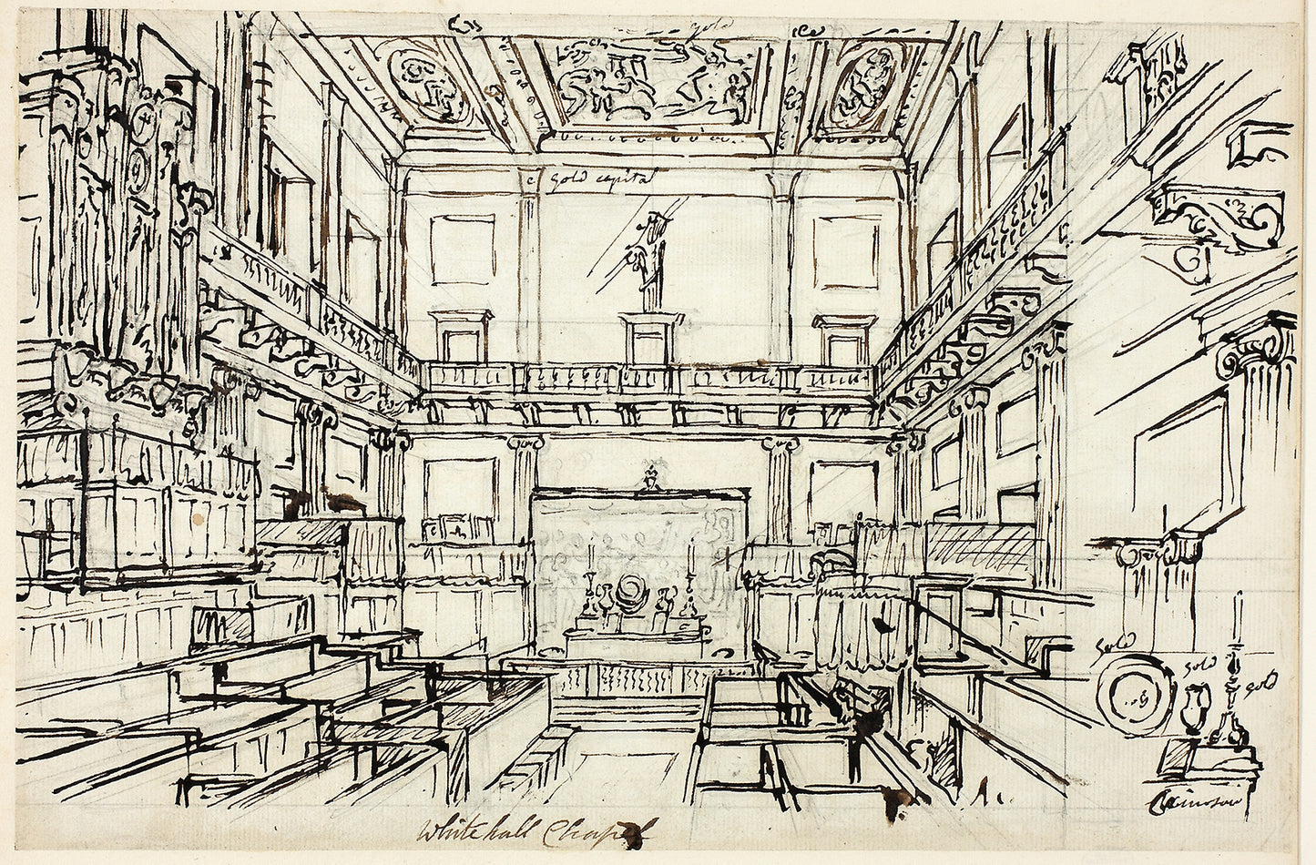 Study for Whitehall Chapel, from Microcosm of London - Augustus Charles Pugin (English, born France, 1762-1832), Poster Print Wall Art