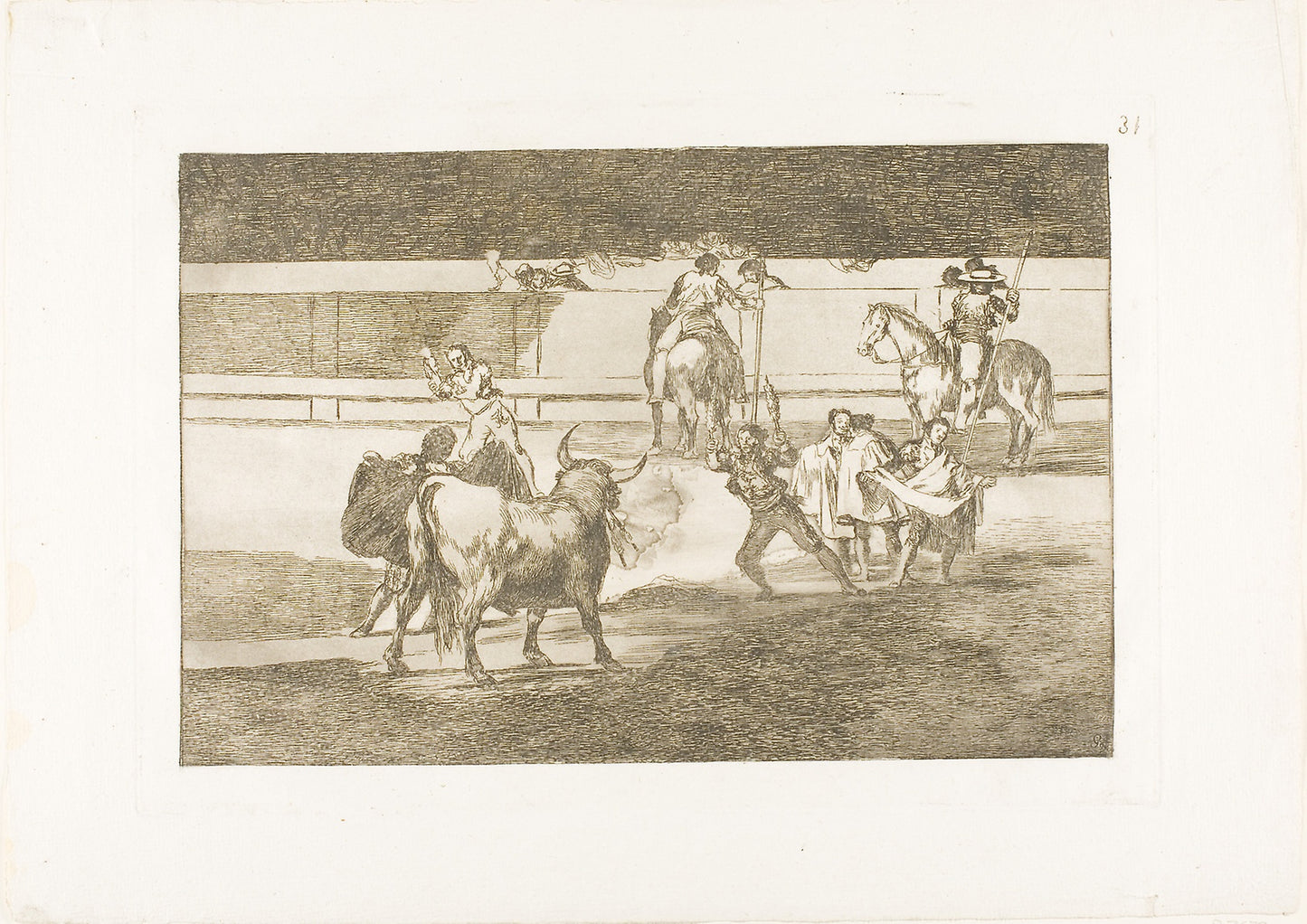 Banderillas with firecrackers, plate 31 from The Art of Bullfighting - Francisco José de Goya y Lucientes, Poster Print Wall Art