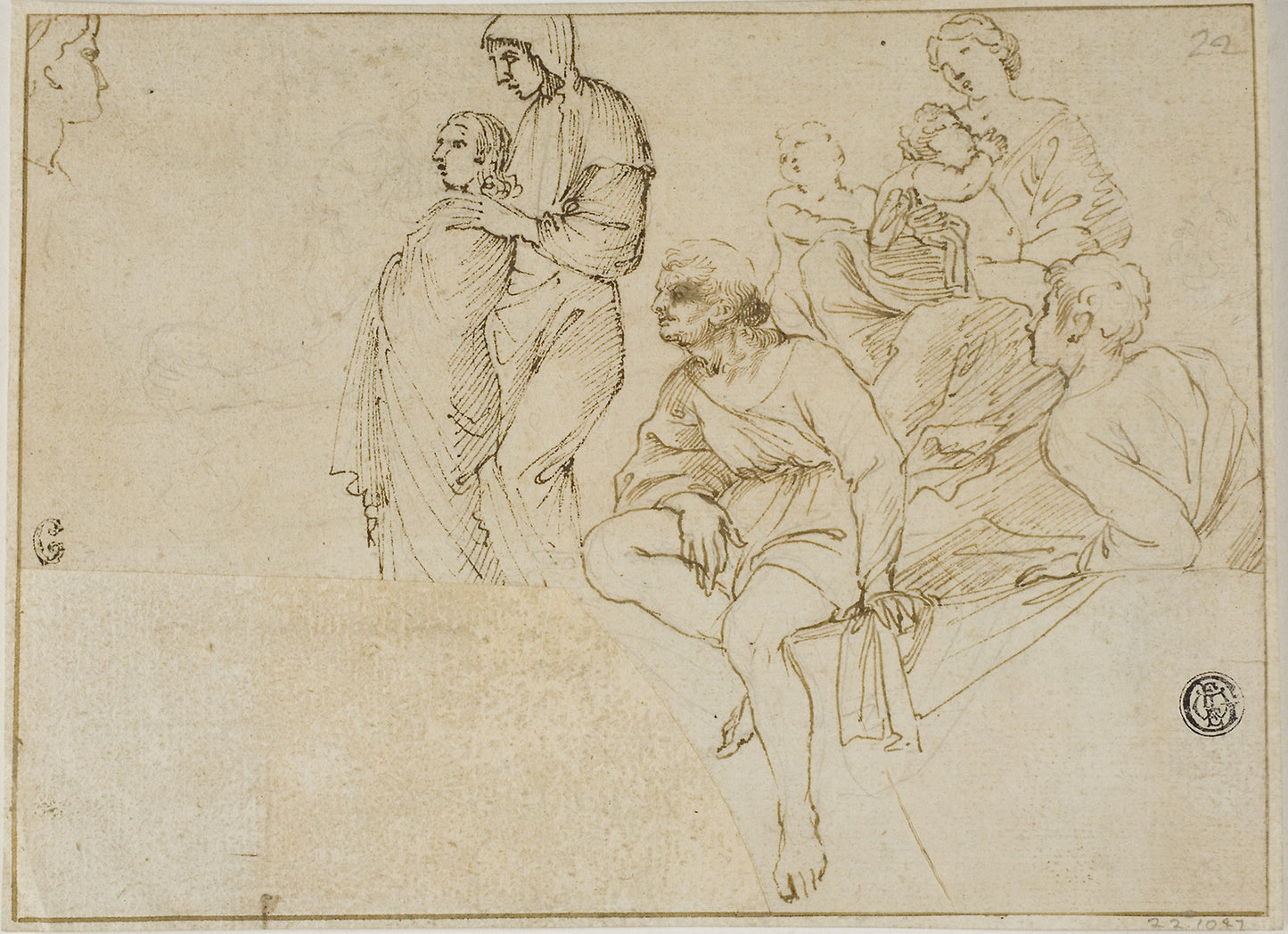 Figures on Balustrade - After Domenichino, Poster Print Wall Art