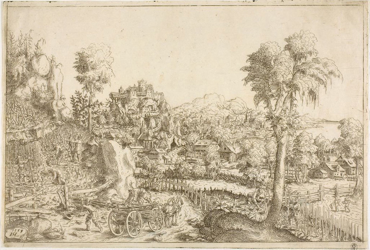 Landscape with a Vine-Yard, in the Middle a Chariot Loaded with Poles - Hanns Lautensack , Poster Print Wall Art