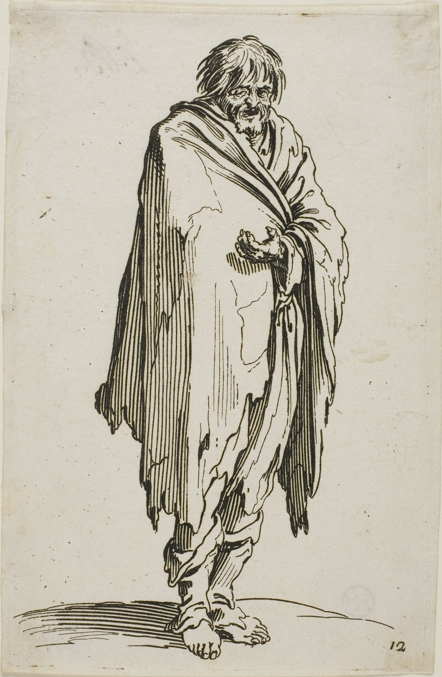 Beggar without Hat or Shoes, plate twelve from The Beggars - Jacques Callot, Poster Print Wall Art