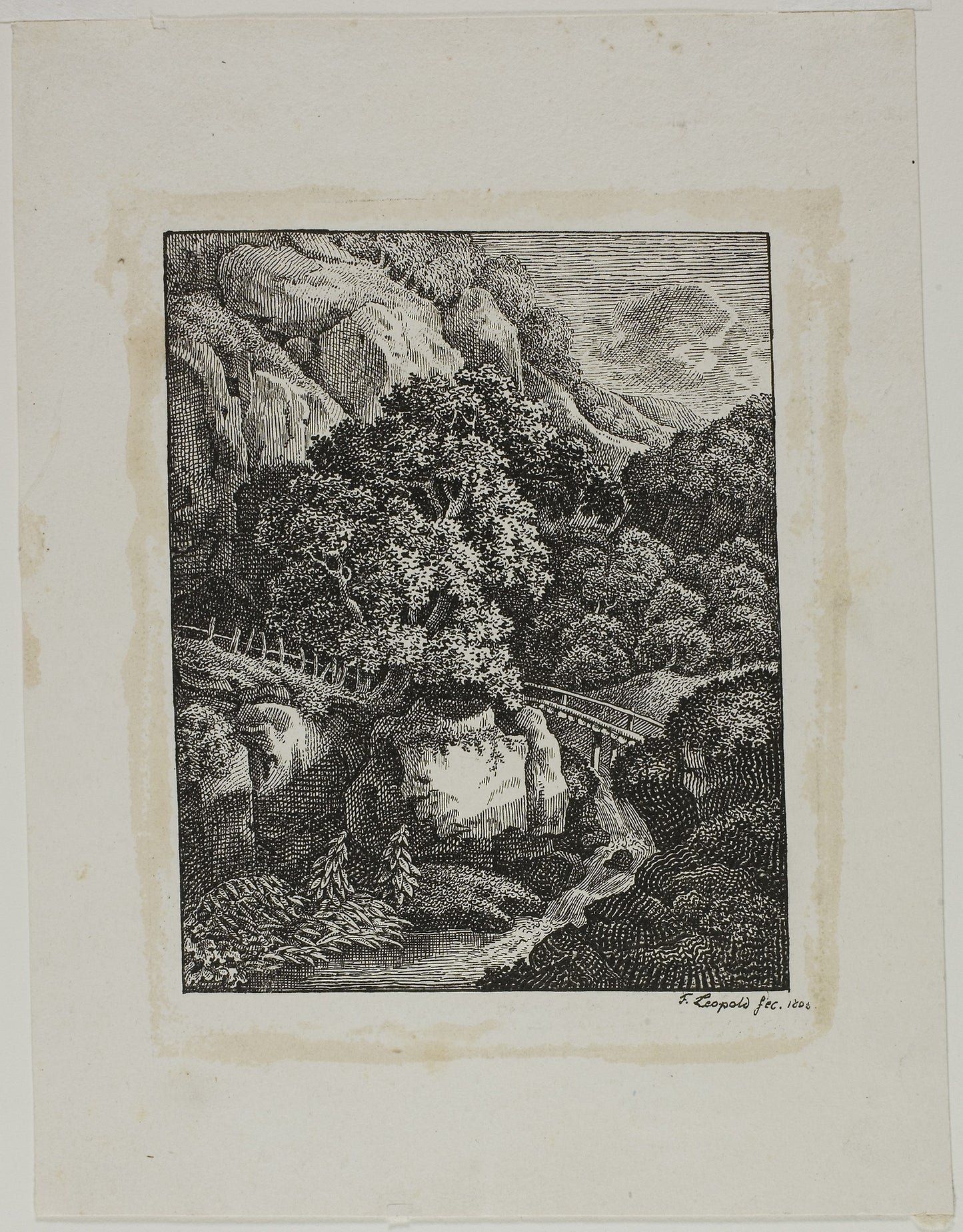 Wooded Mountain Landscape with a Small Waterfall and Pathway - Franz Joseph Leopold, Poster Print Wall Art