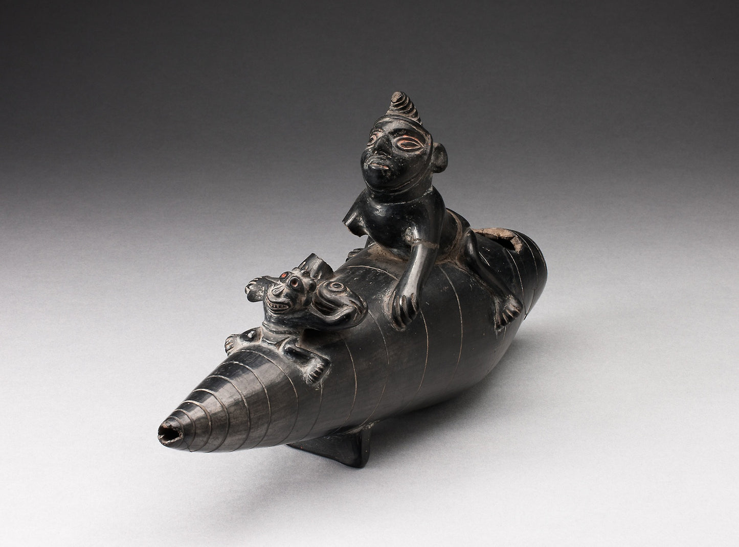 Blackware Vessel in the Form of Two Figures Seated on Reed Boat, Parts Missing - Chimú, Poster Print Wall Art
