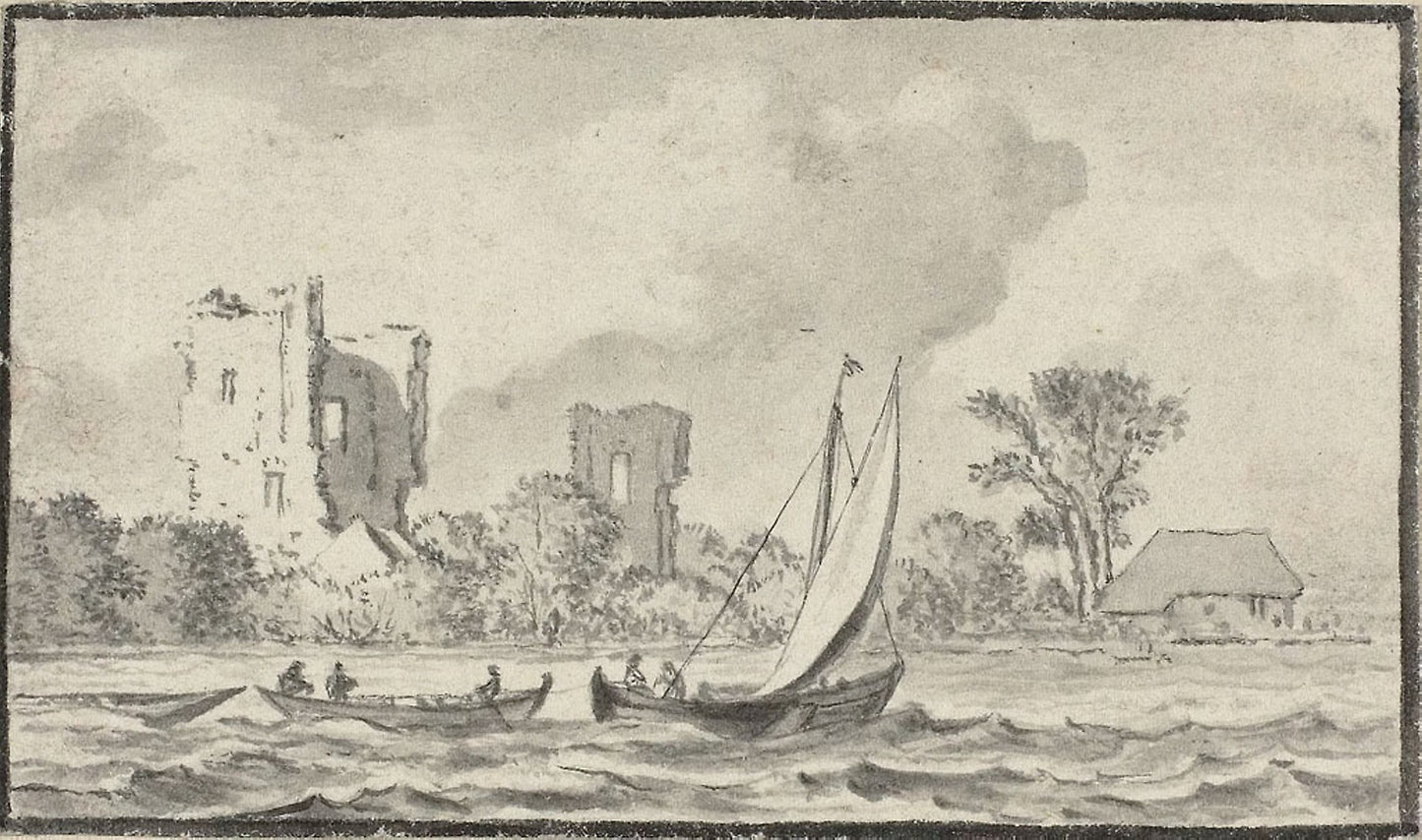 Three Boats on a River with Ruins Along the Shore - Attributed to Allart van Everdingen, Poster Print Wall Art