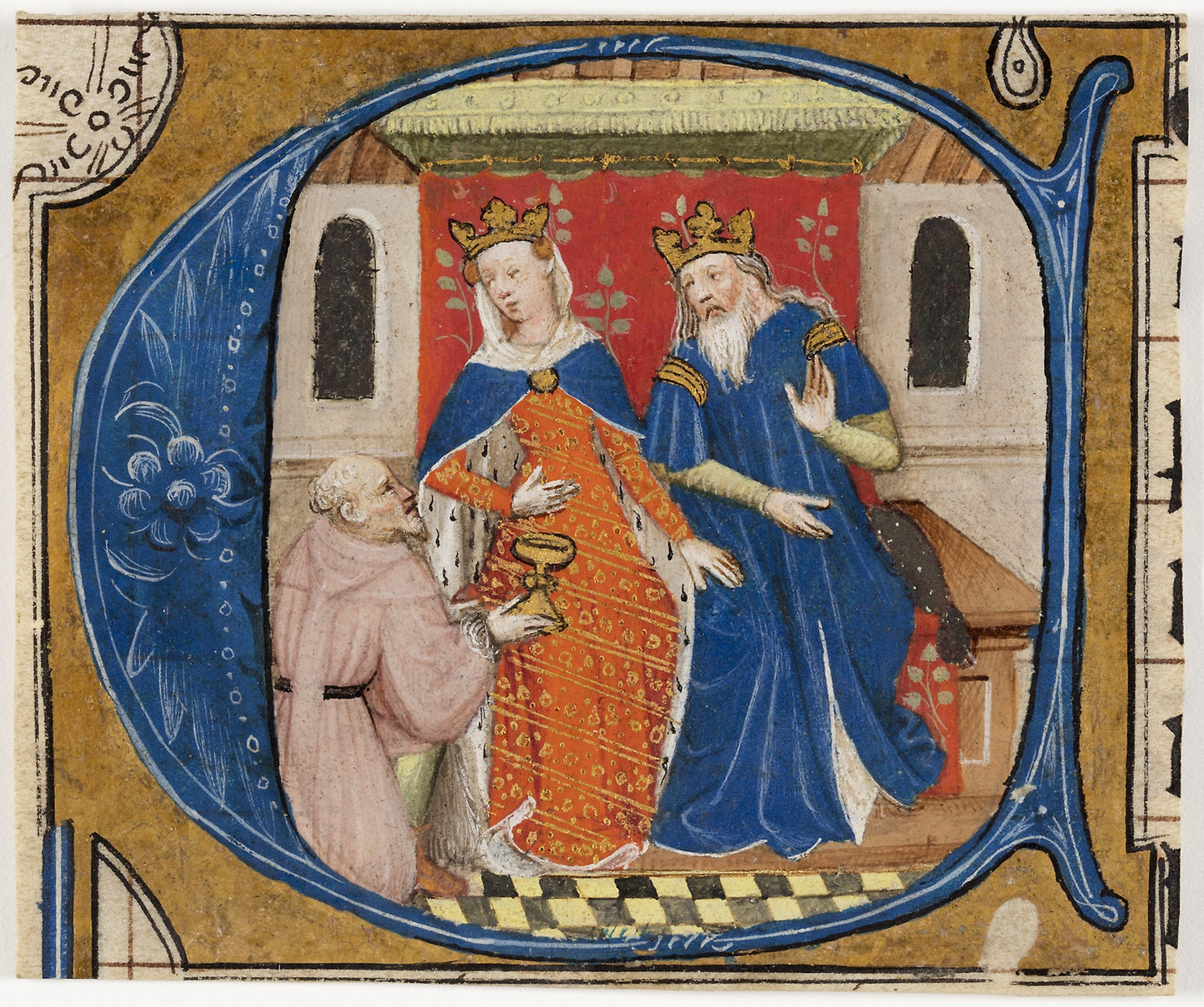 Nehemiah before King Artaxerxes, initial ‘C’ from a Bible: Masters of Zweder van Culemborg, Poster Print Wall Art