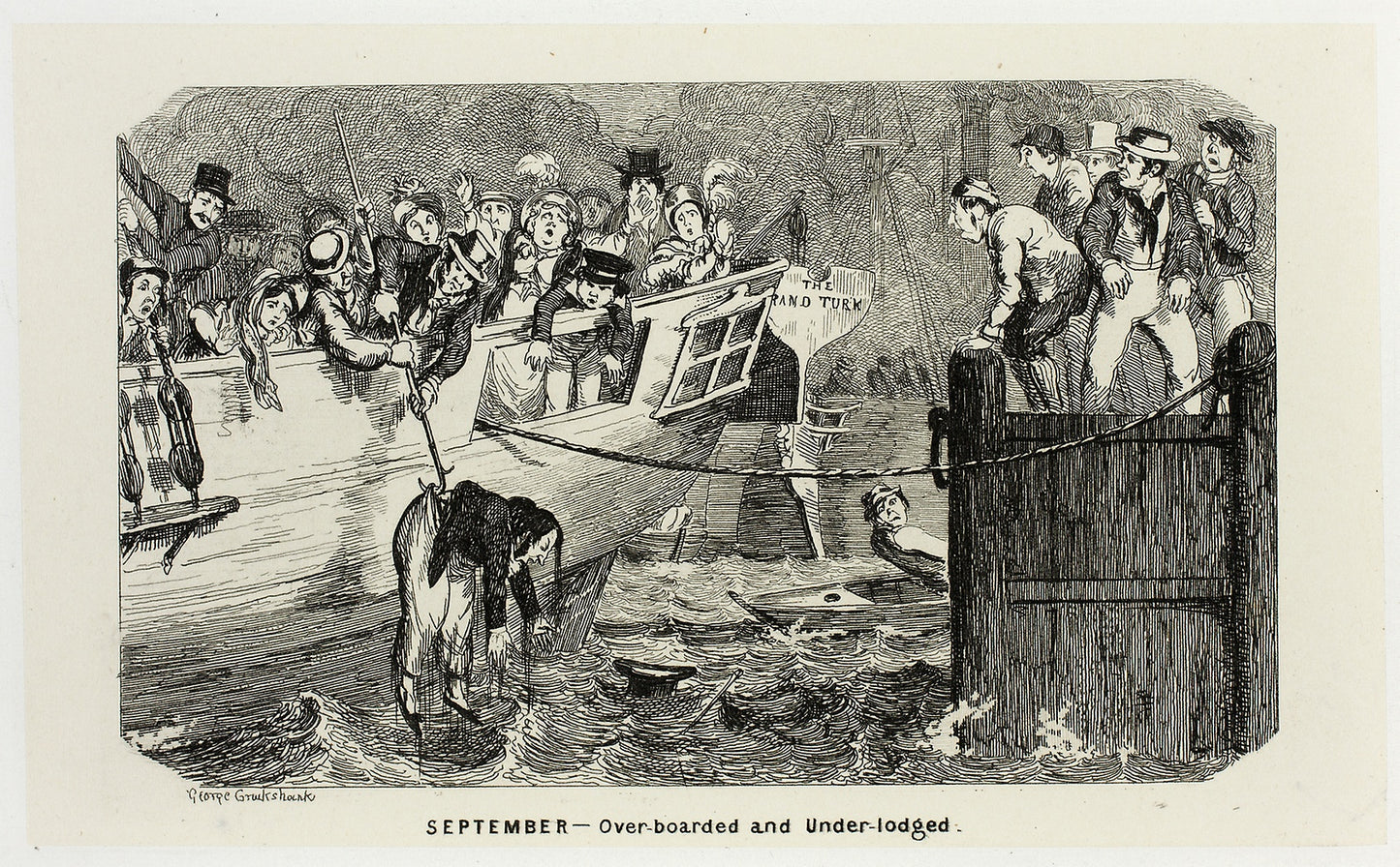September - Over-Boarded and Under-Lodged from George Cruikshank's Steel Etchings to The Comic Almanacks: 1835-1853: George Cruikshank (English, 1792-1878),16x12"(A3) Poster