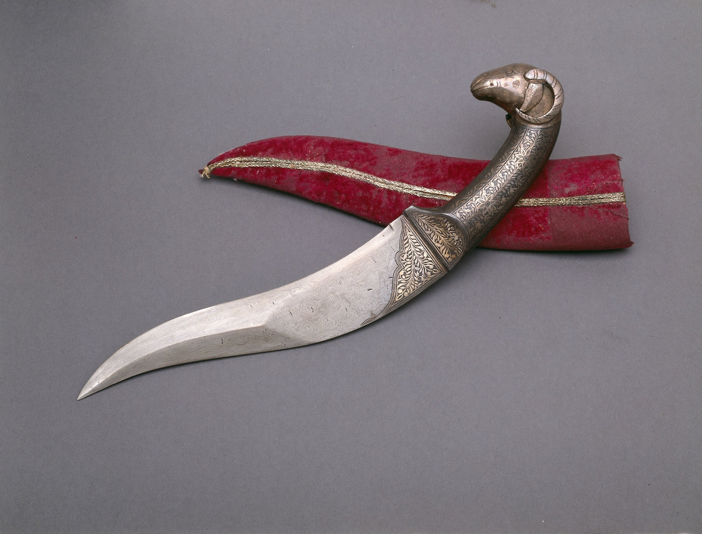 Curved Dagger (Khanjar) with Ram-Head Pommel - India, Poster Print Wall Art