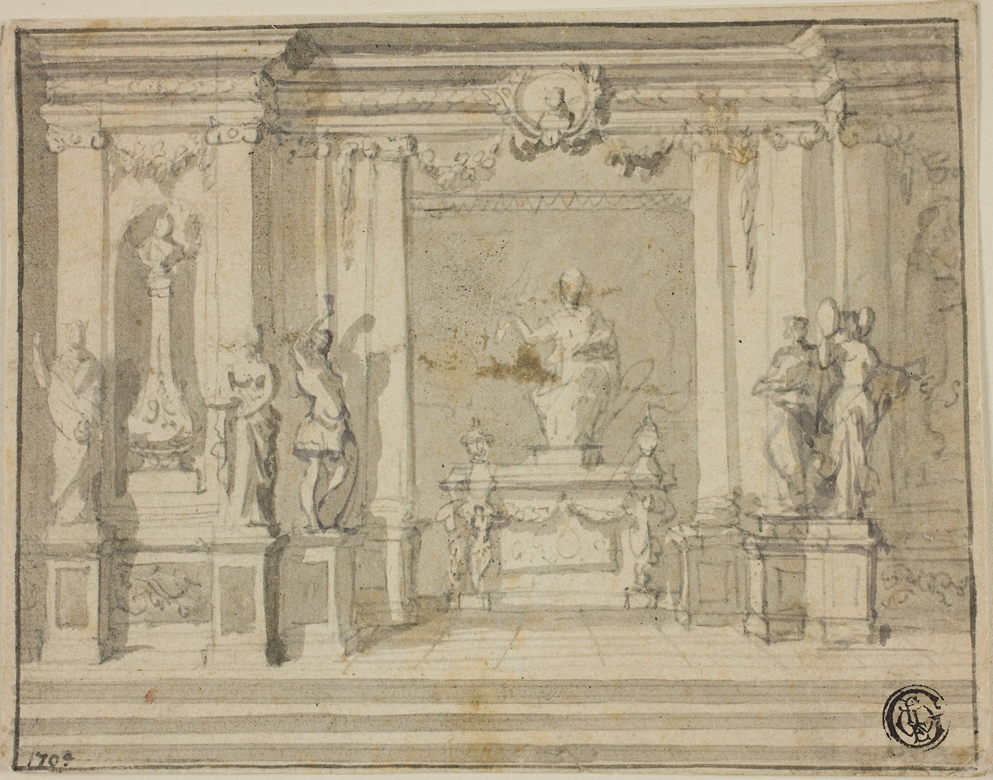 Inner Portico with Statues - Unknown Artist, Poster Print Wall Art