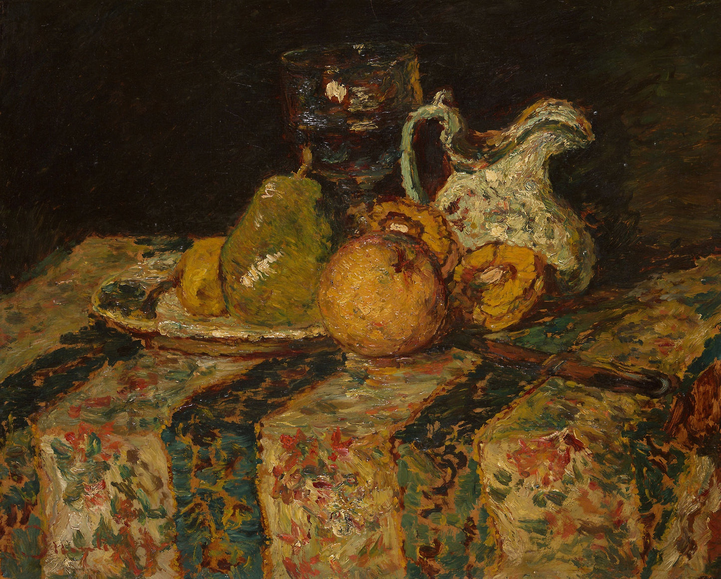 Still Life with Fruit and Wine Jug: Adolphe-Joseph-Thomas Monticelli, Poster Print Wall Art