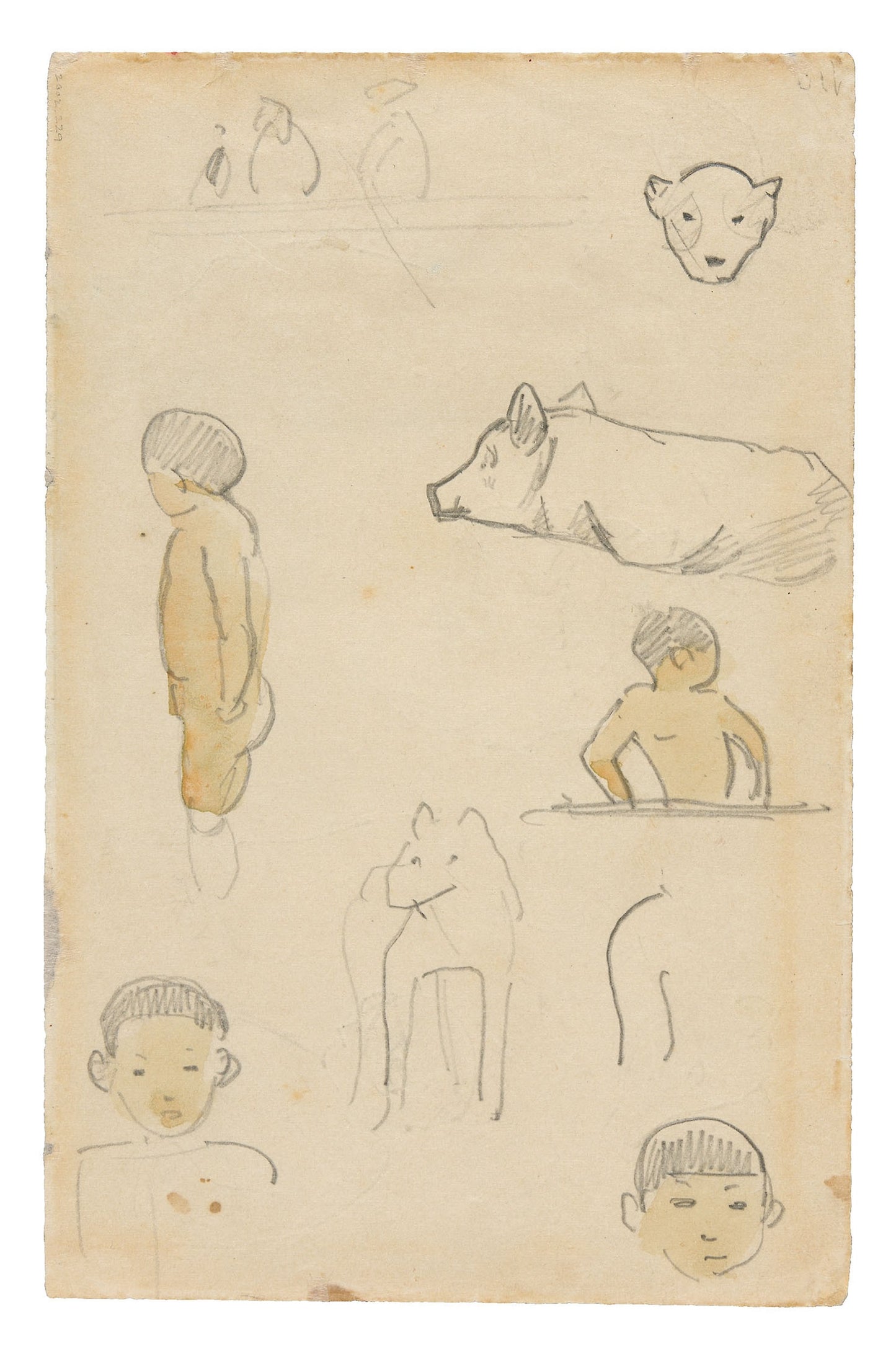 Sketches of Standing Figures and Animals: Paul Gauguin,16x12"(A3) Poster