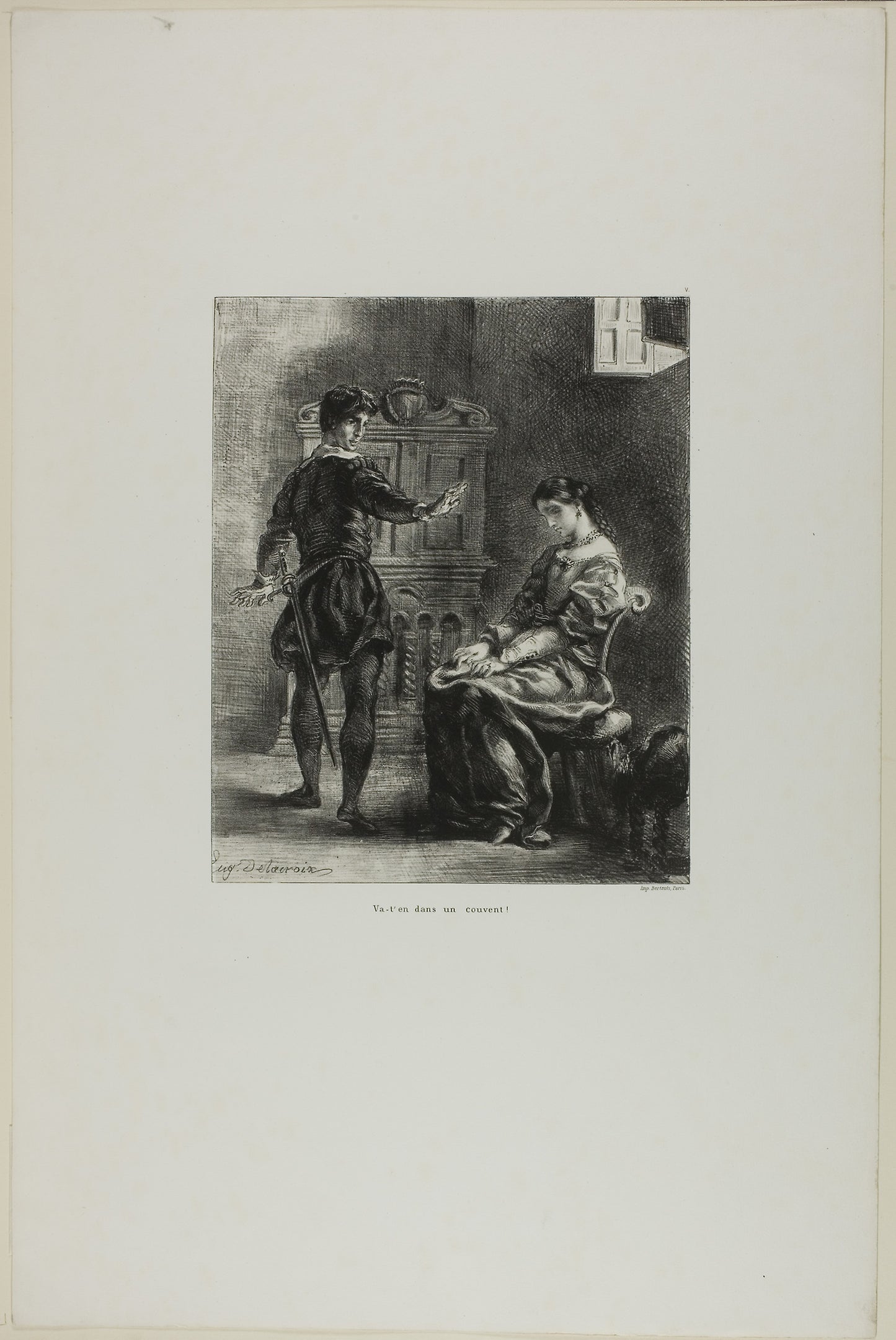 Hamlet and Ophelia, plate 5 from Hamlet - Eugène Delacroix, Poster Print Wall Art