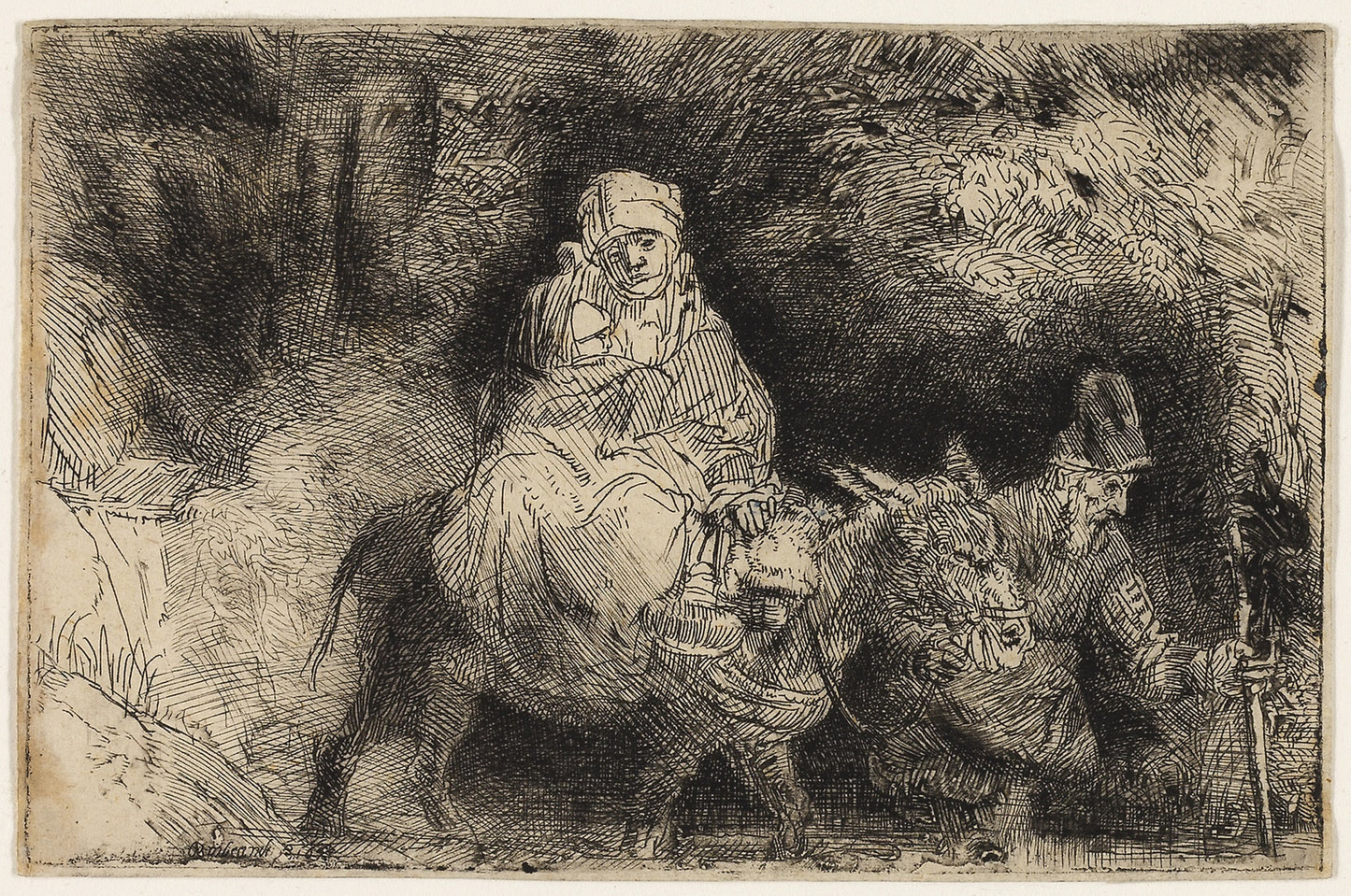 The Flight into Egypt: Crossing a Brook: Rembrandt van Rijn,16x12"(A3) Poster