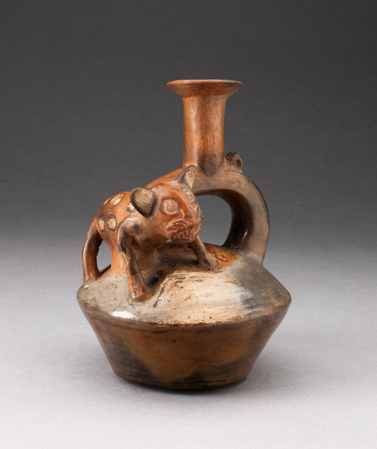 Stirrup Spout Vessel with Spotted Feline Standing on Top - Chimú-Inca, Poster Print Wall Art